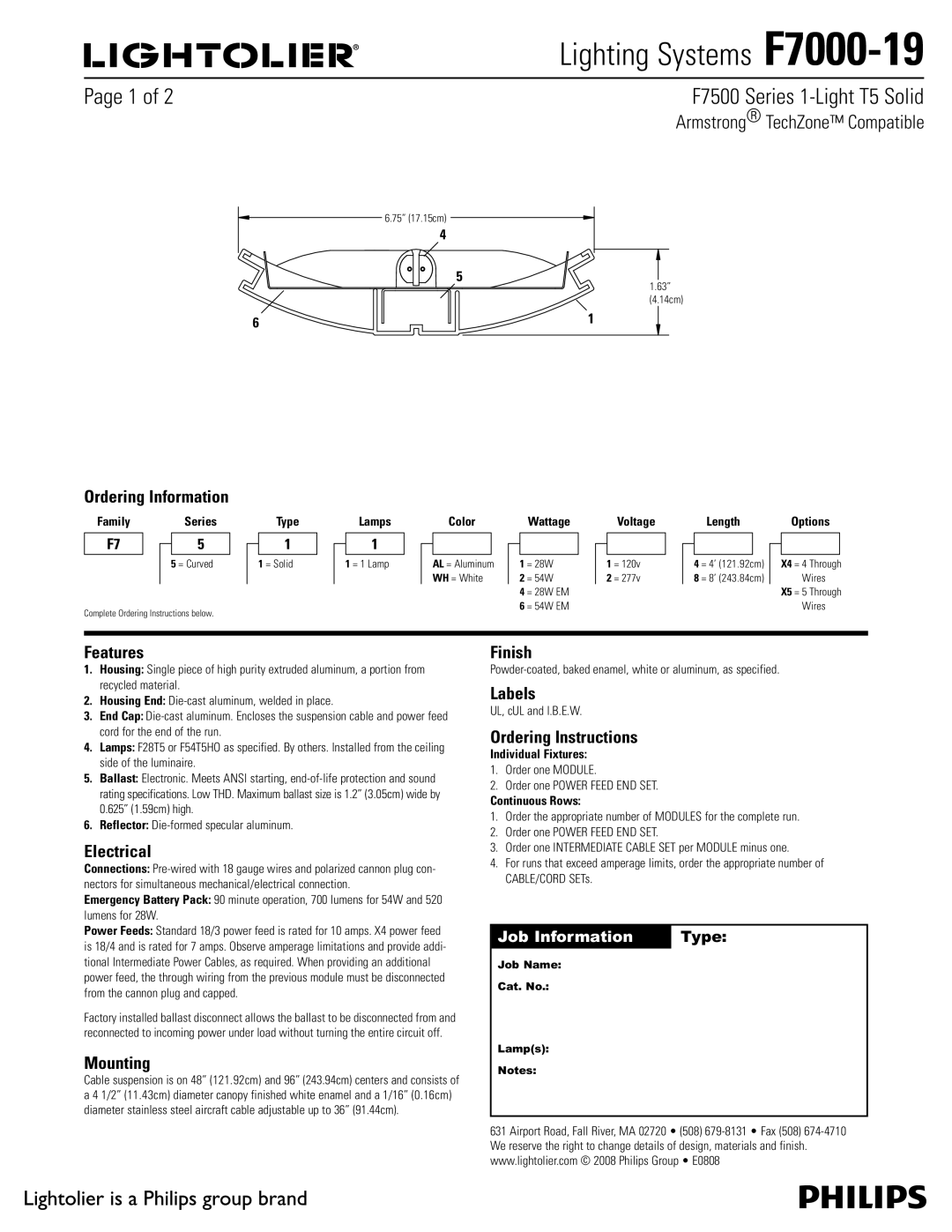 Lightolier F7000-19 specifications Features, Electrical, Mounting, Finish, Labels, Ordering Instructions 