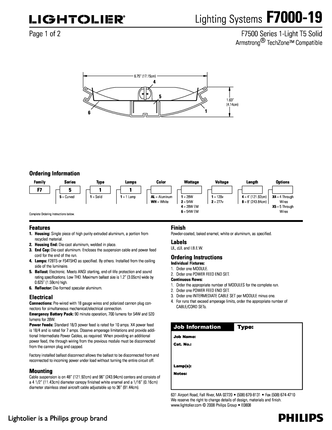Lightolier specifications Lighting Systems F7000-19, 4FSJFT-JHIU54PMJE, Job Information, Type, 1BHFPG 