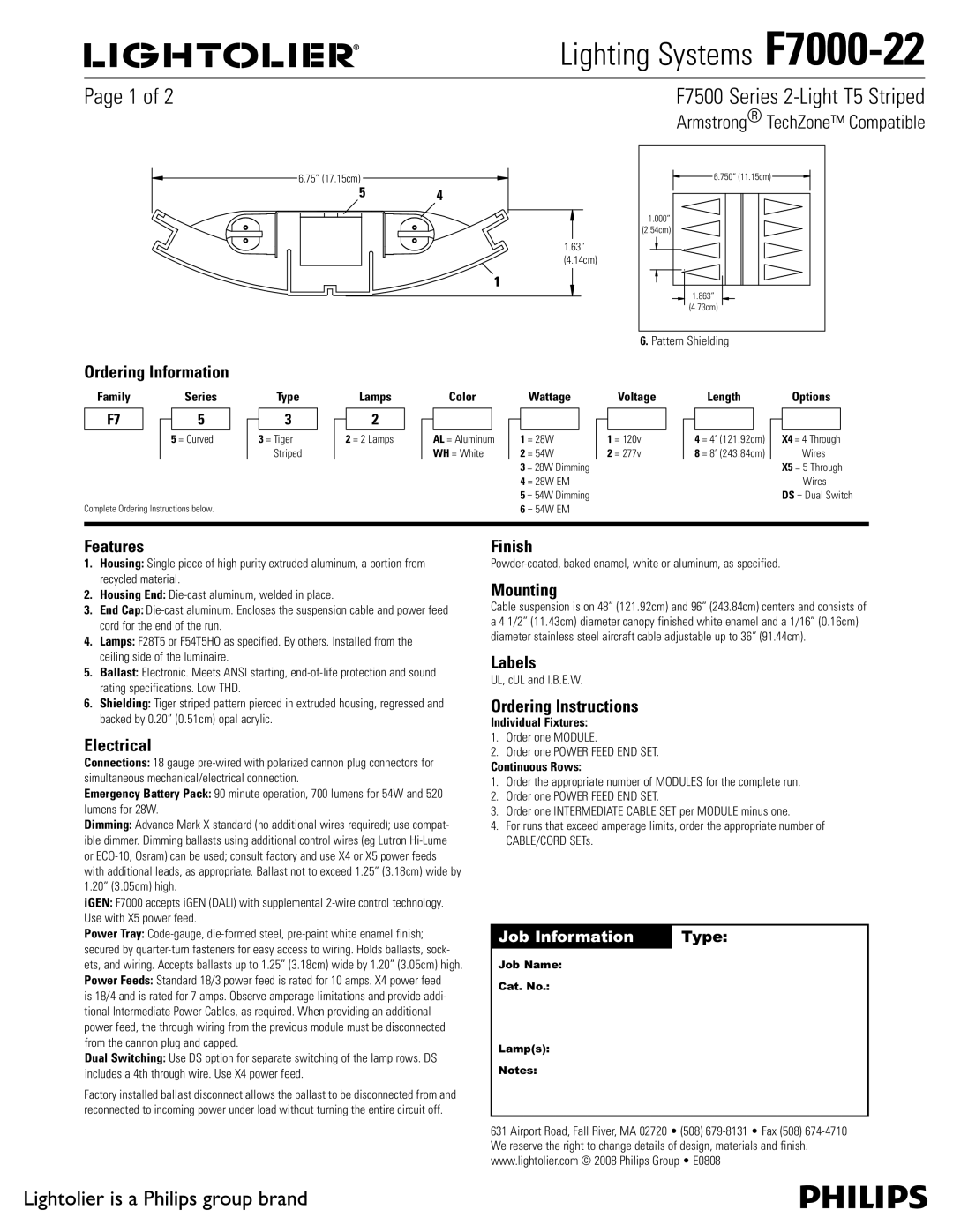 Lightolier F7000-22 specifications Features, Electrical, Finish, Mounting, Labels, Ordering Instructions 