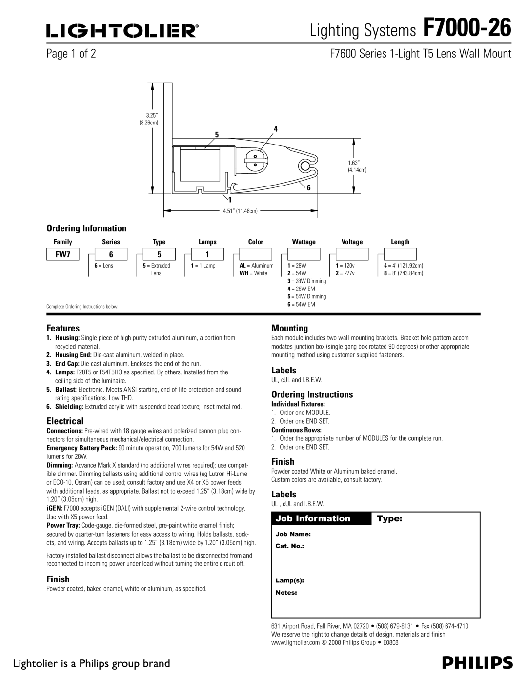 Lightolier F7000-26 specifications 1BHFPG 