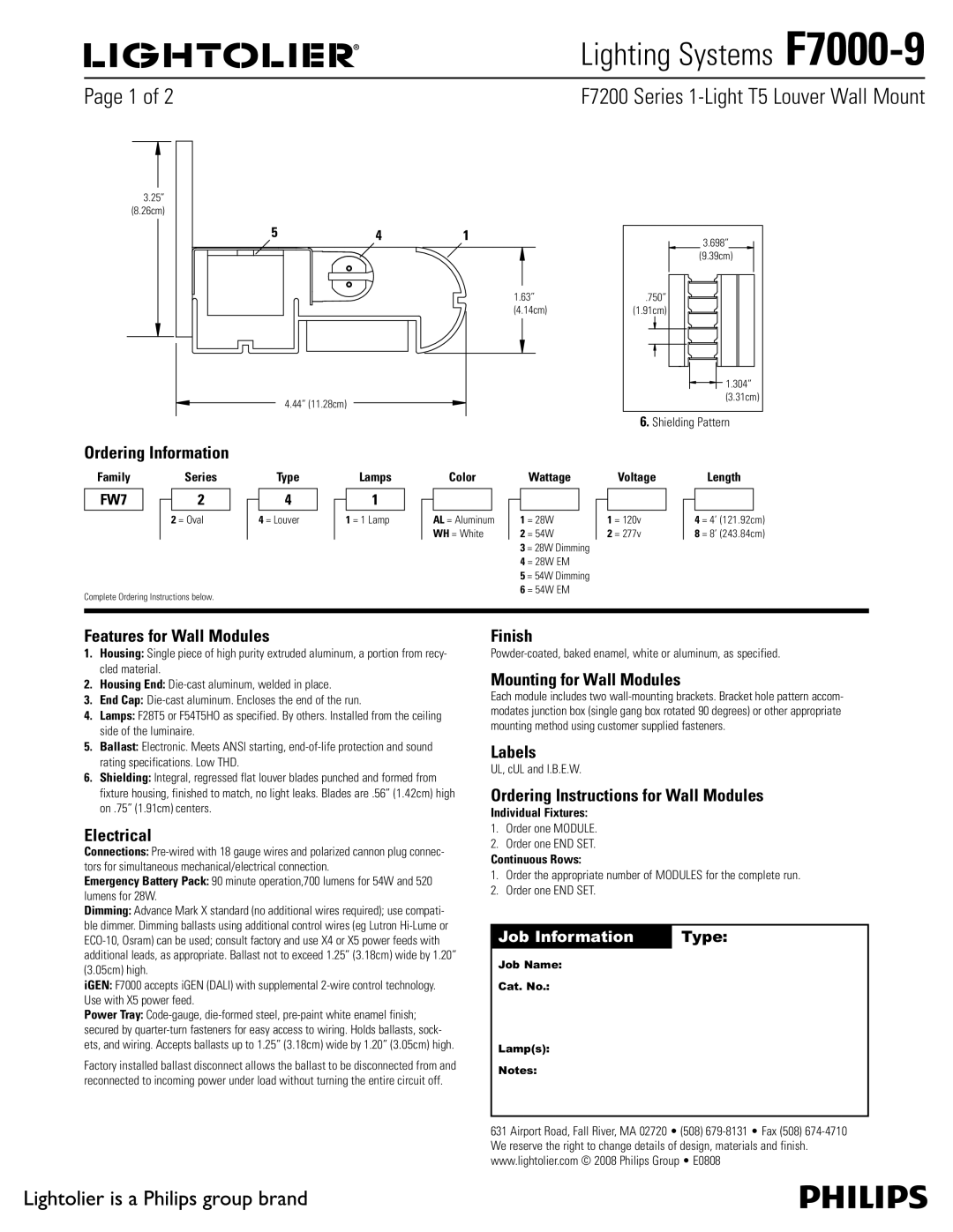 Lightolier F7000-9 specifications Features for Wall Modules, Electrical, Finish, Mounting for Wall Modules, Labels 