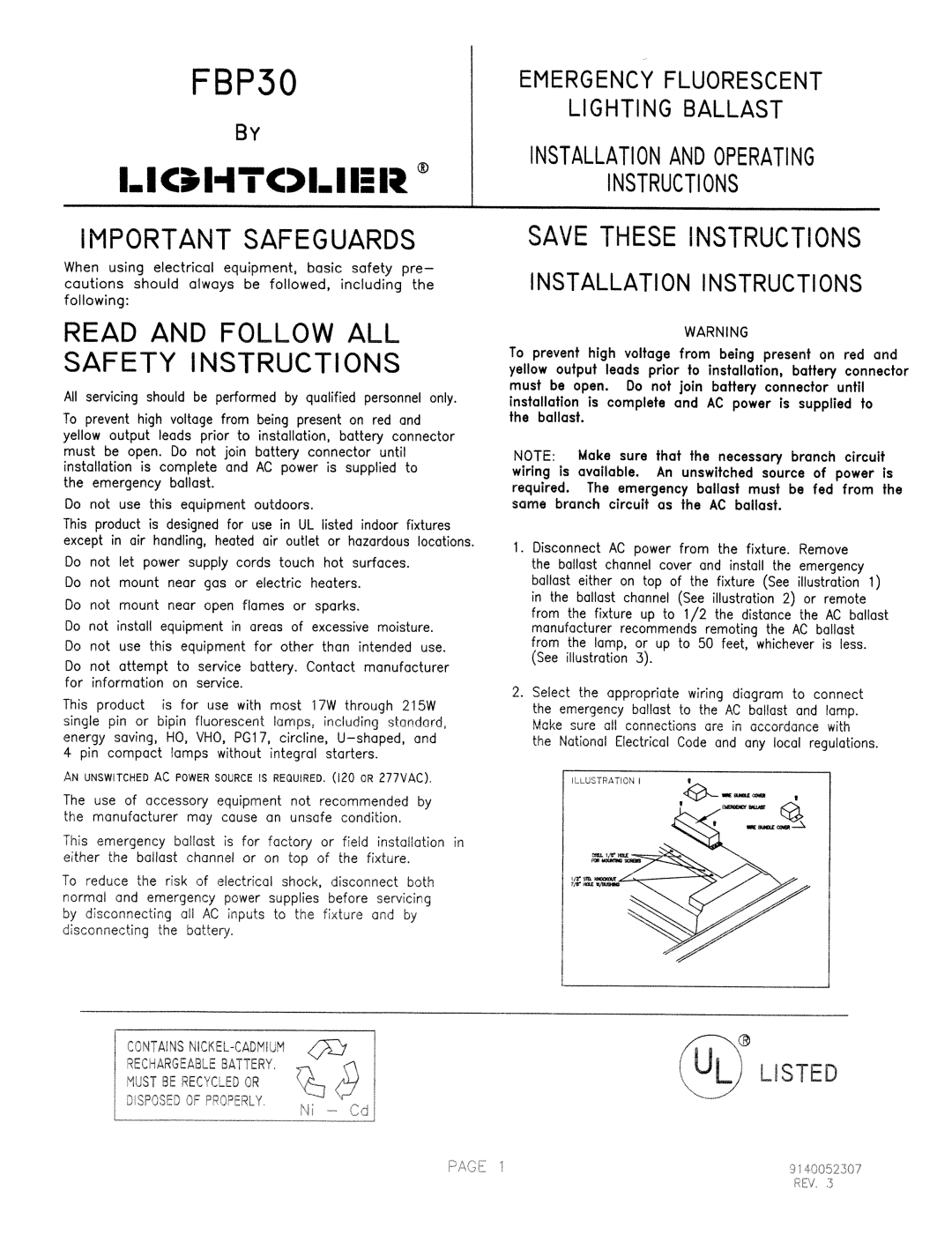 Lightolier FBP30 manual 