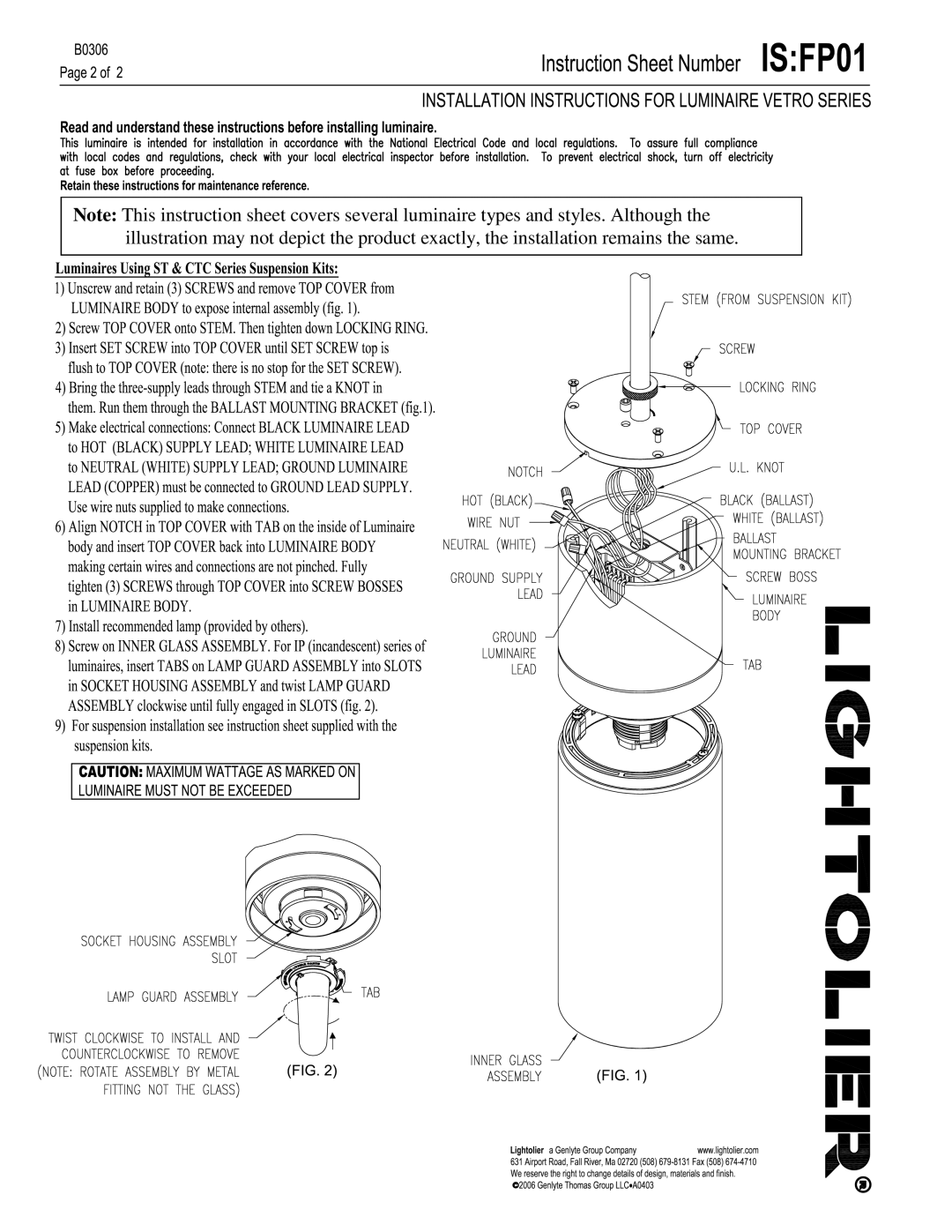Lightolier FP01 instruction sheet 