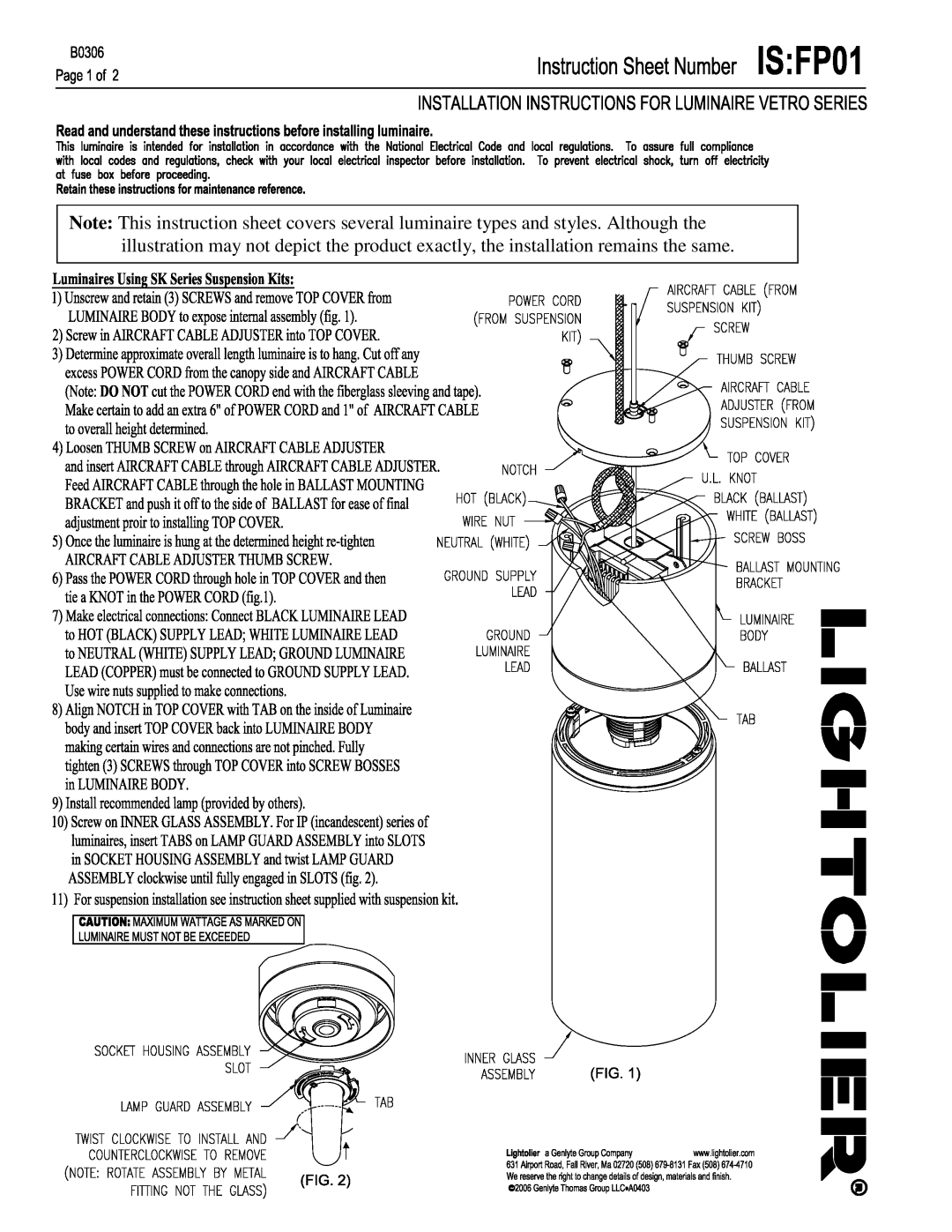 Lightolier FP01 instruction sheet 
