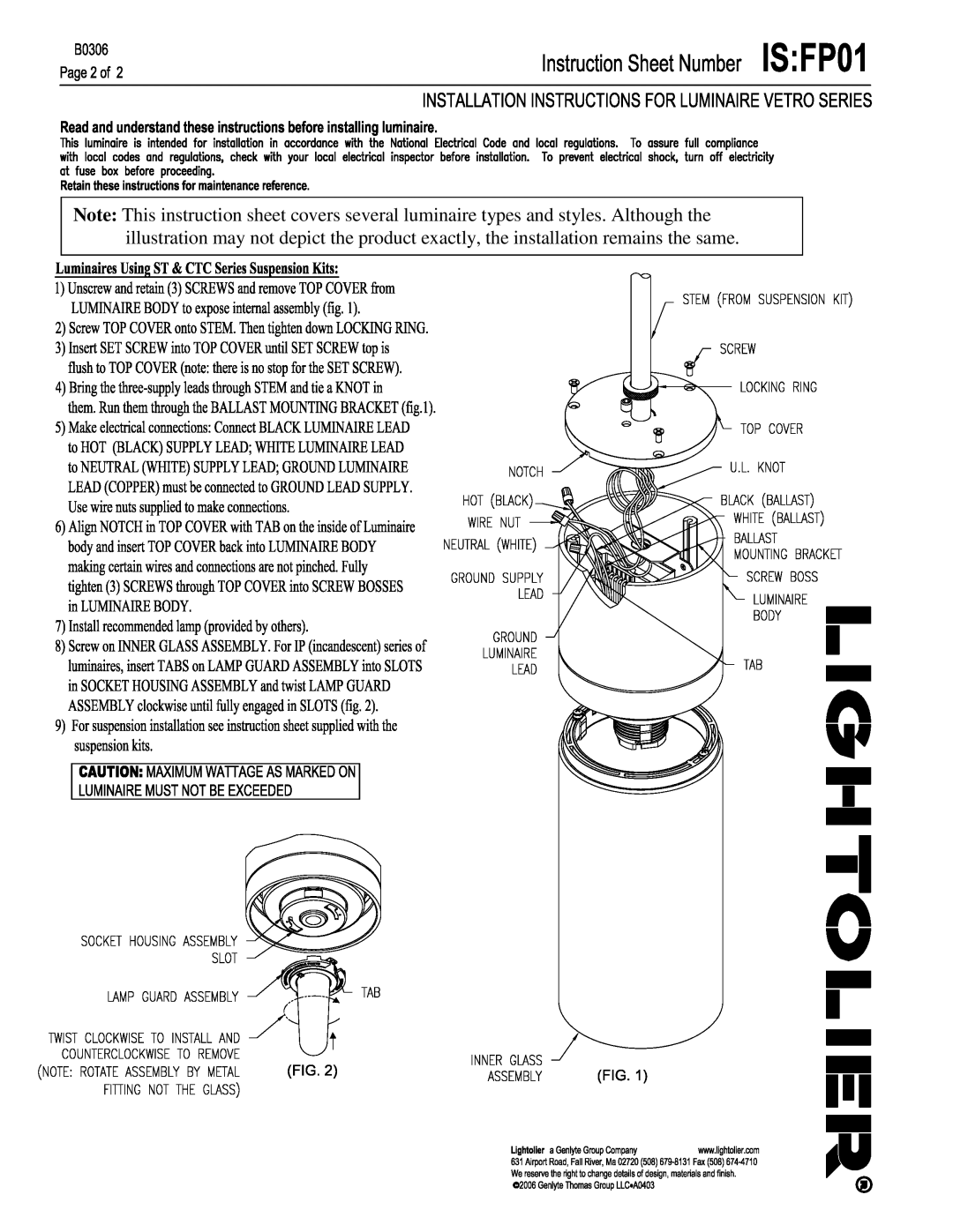 Lightolier FP01 instruction sheet 