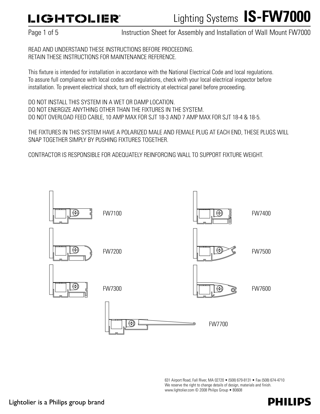 Lightolier FW7500, FW7400, FW7300, FW7200, FW7600, FW7100, FW7700 manual Lighting Systems IS-FW7000 