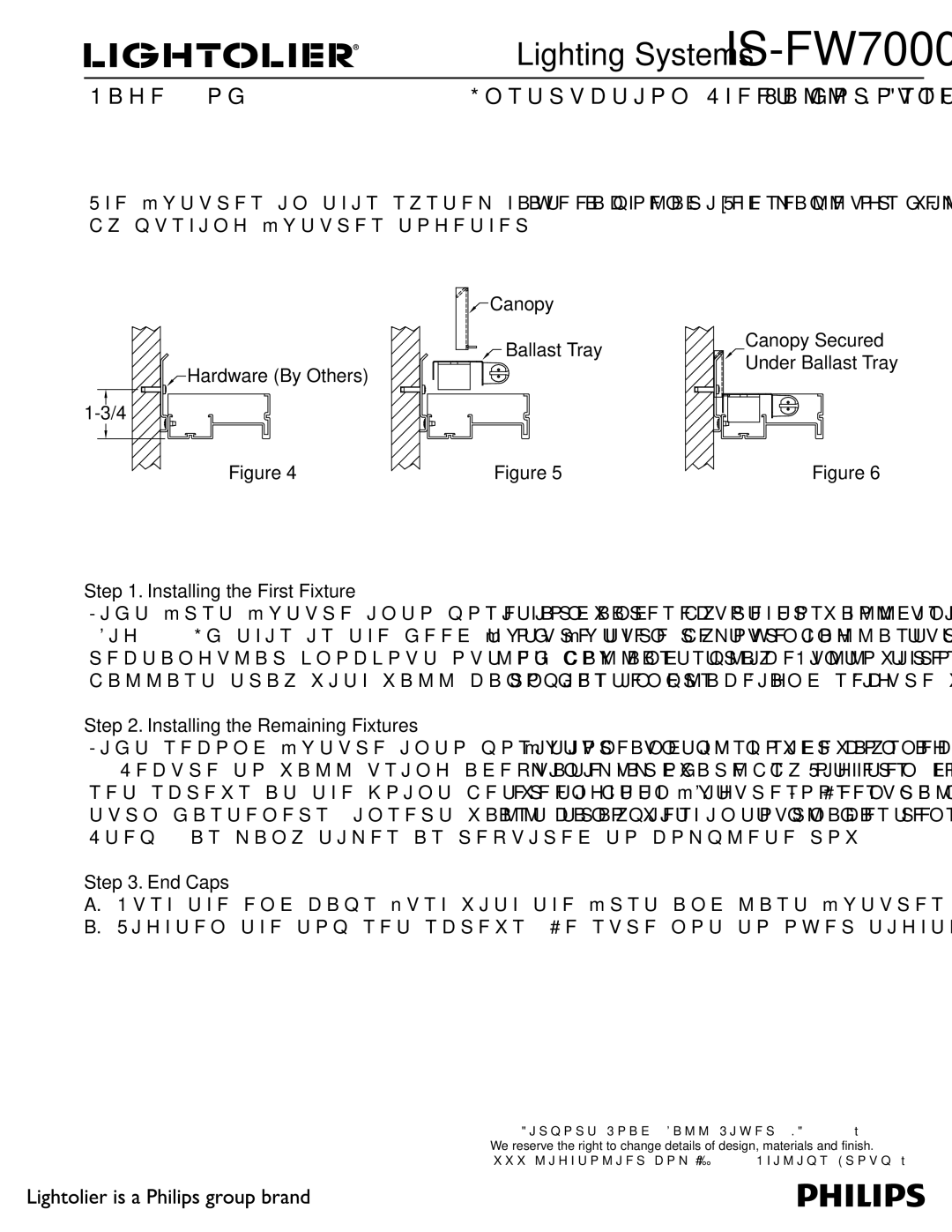 Lightolier FW7600 Hardware By Others Canopy Ballast Tray, Installing the First Fixture, Installing the Remaining Fixtures 