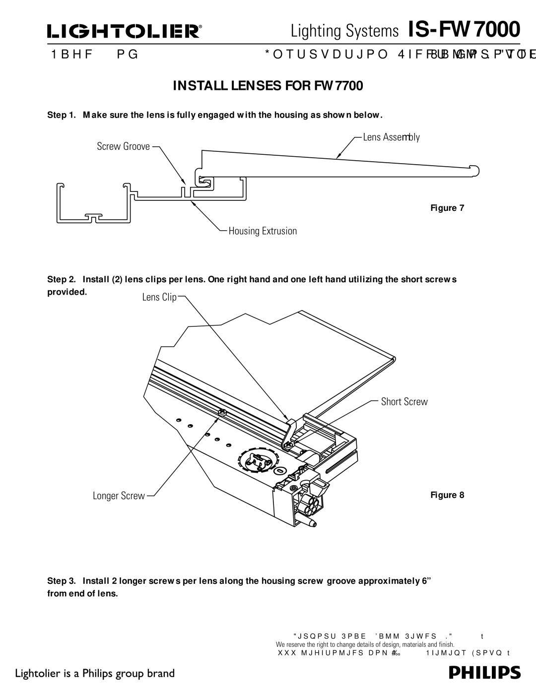Lightolier FW7100, FW7400, FW7500 manual Install Lenses for FW7700, Lens Assembly Screw Groove Housing Extrusion, Short Screw 