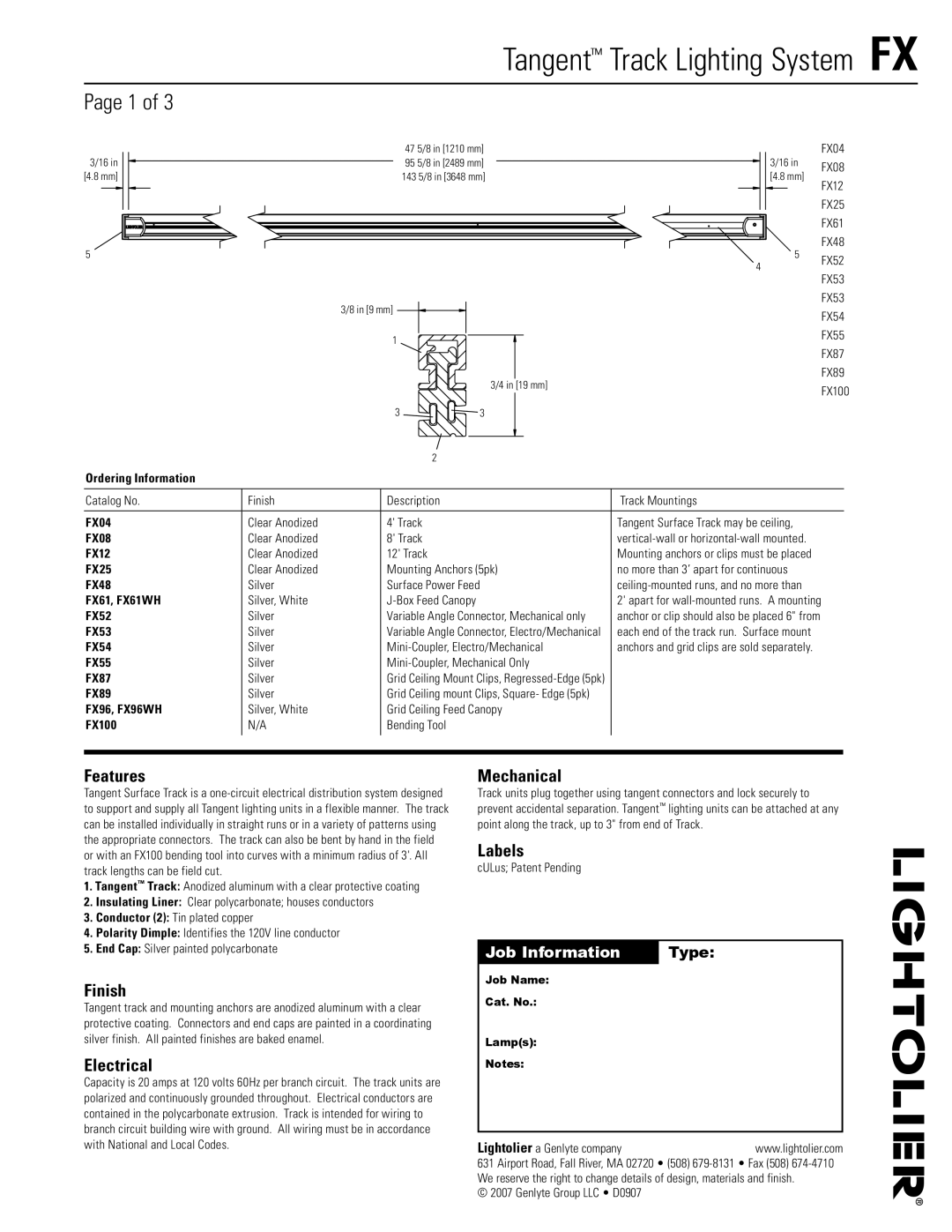 Lightolier FX manual Features, Finish, Electrical, Mechanical, Labels 