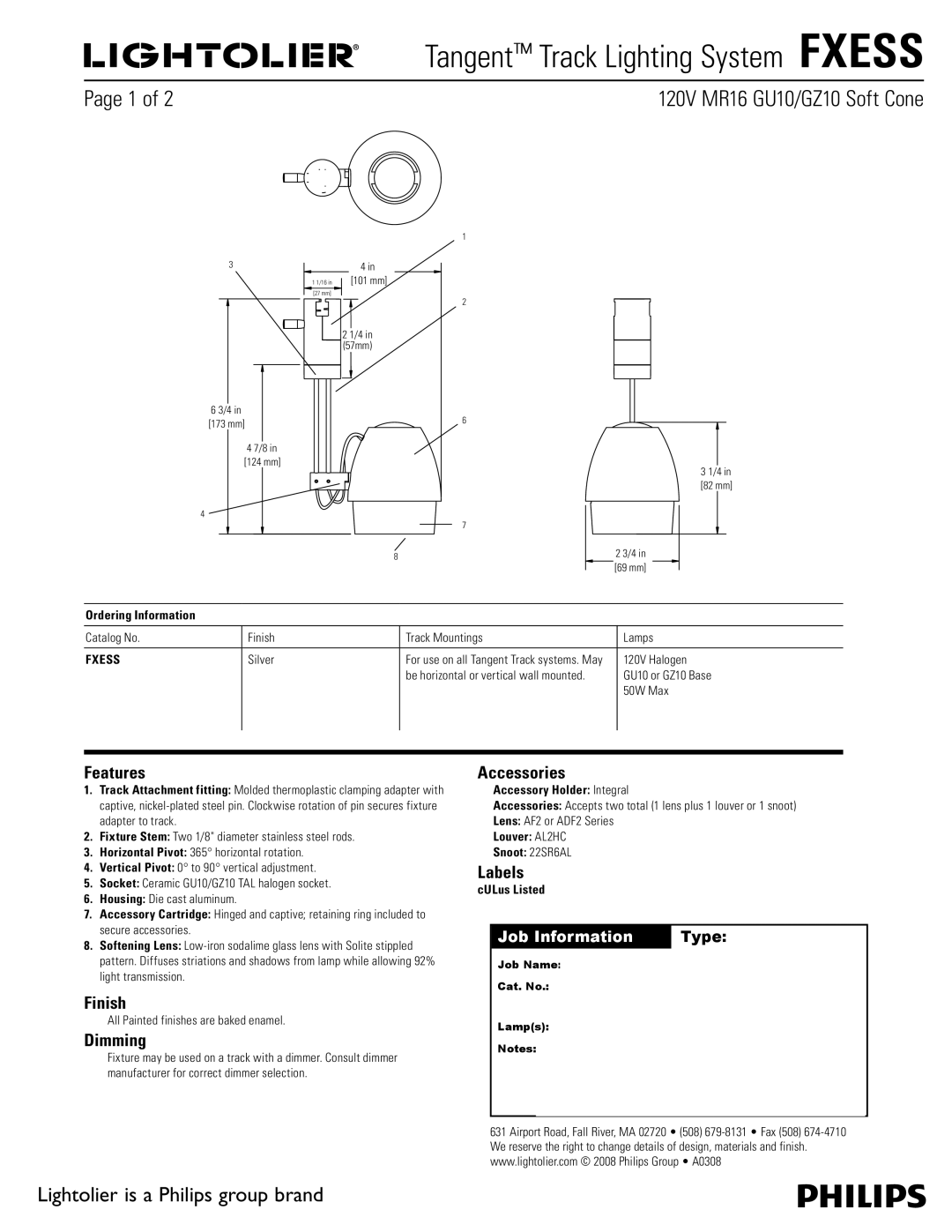 Lightolier FXESS manual Features, Finish, Dimming, Accessories, Labels 