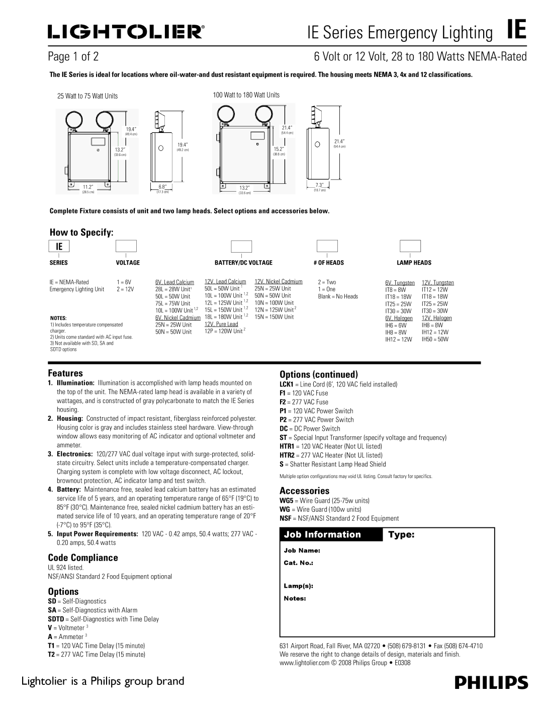 Lightolier IE manual How to Specify, Features, Code Compliance, Options, Accessories 