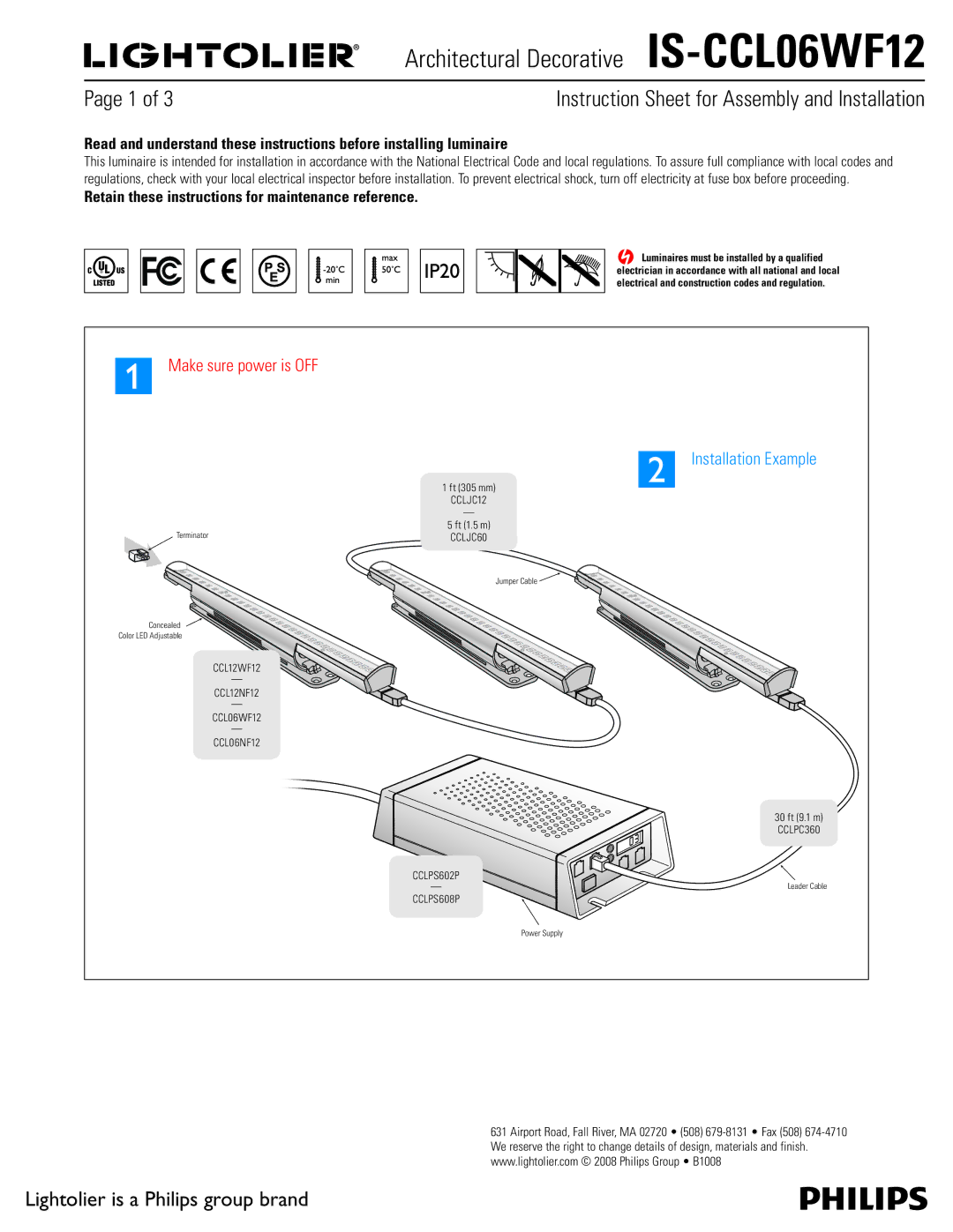 Lightolier instruction sheet Architectural Decorative IS-CCL06WF12 