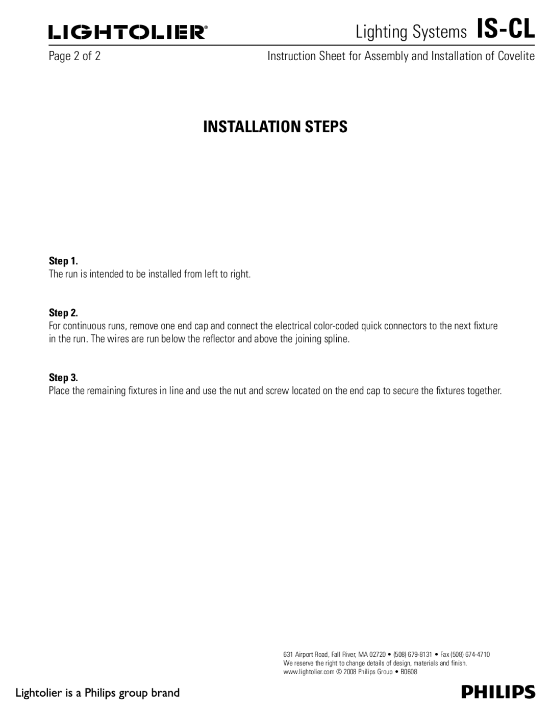 Lightolier IS-CL manual Installation Steps, 1BHF PG  