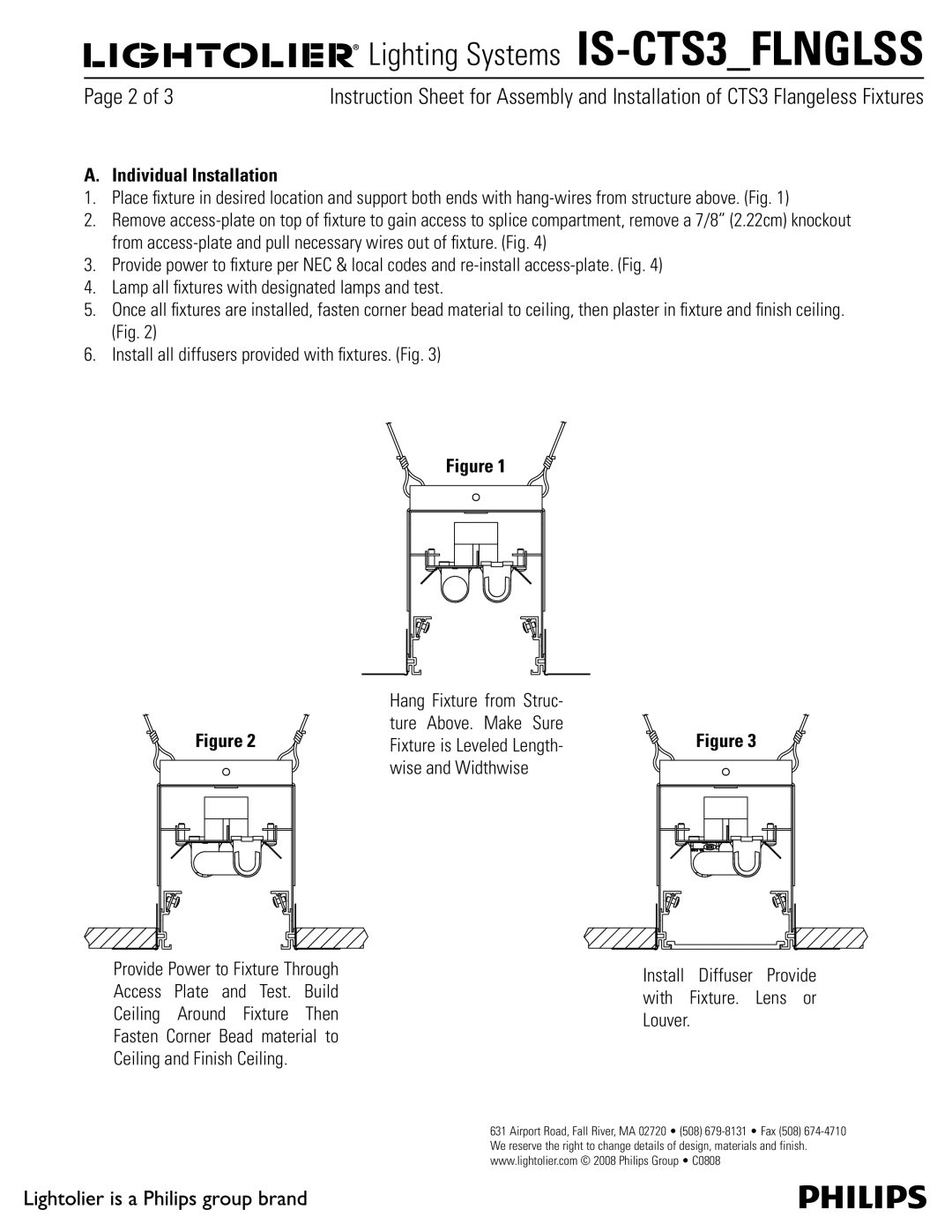 Lightolier IS-CTS3_FLNGLSS manual Individual Installation,  -BNQBMMmYUVSFTXJUIEFTJHOBUFEMBNQTBOEUFTU 