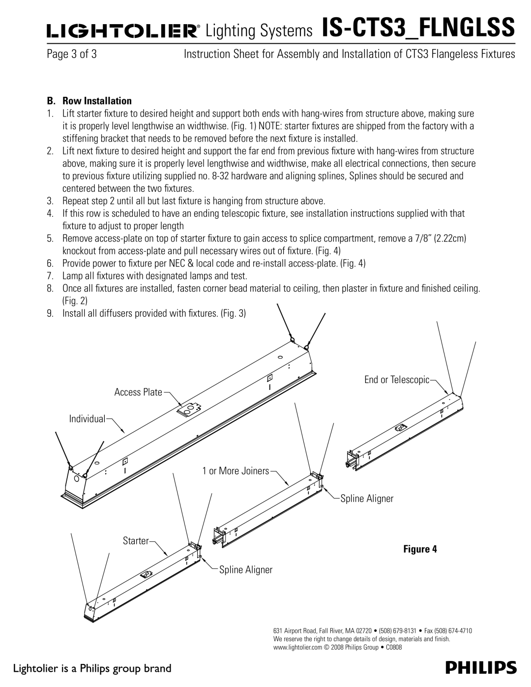 Lightolier IS-CTS3_FLNGLSS manual Row Installation, BNQBMMmYUVSFTXJUIEFTJHOBUFEMBNQTBOEUFTU 