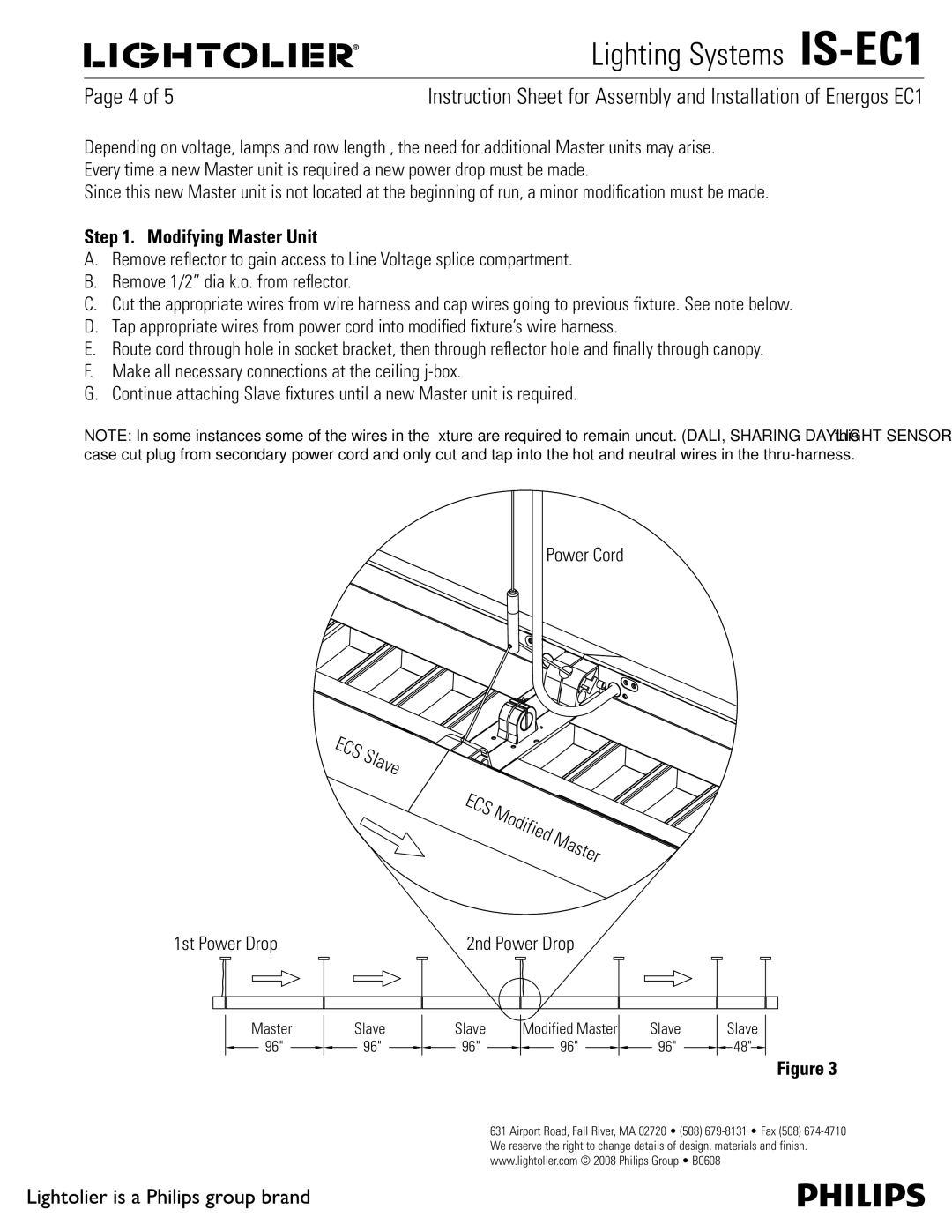 Lightolier IS-EC1 manual 1BHFPG, Modifying Master Unit, 2nd Power Drop 