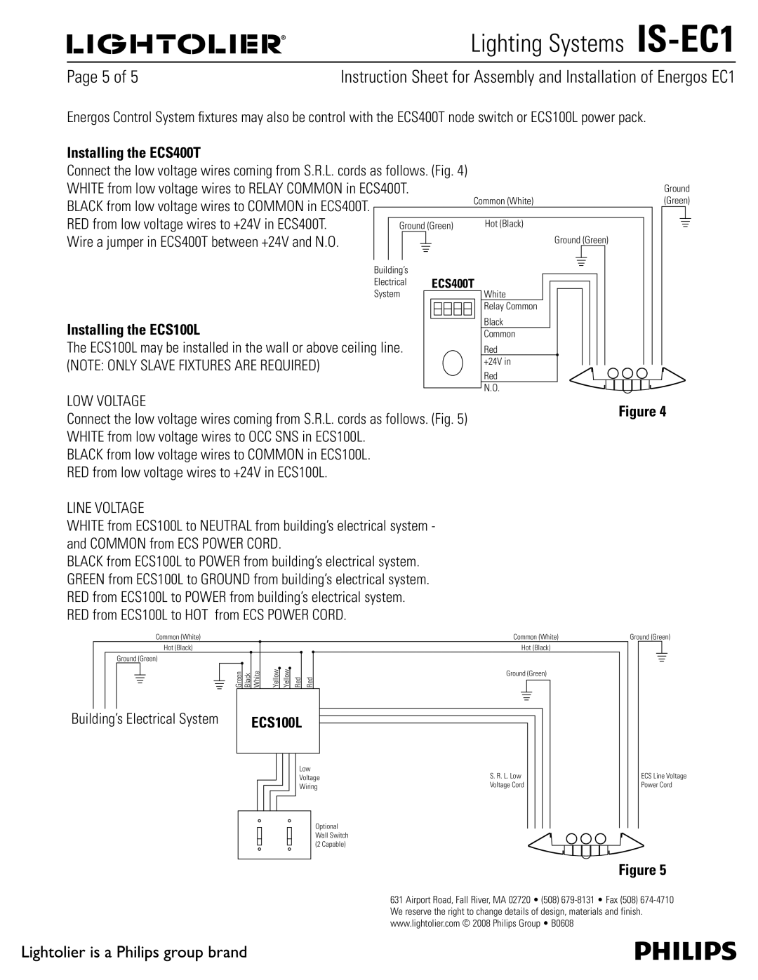 Lightolier IS-EC1 manual 1BHFPG, Installing the ECS400T, Installing the ECS100L 