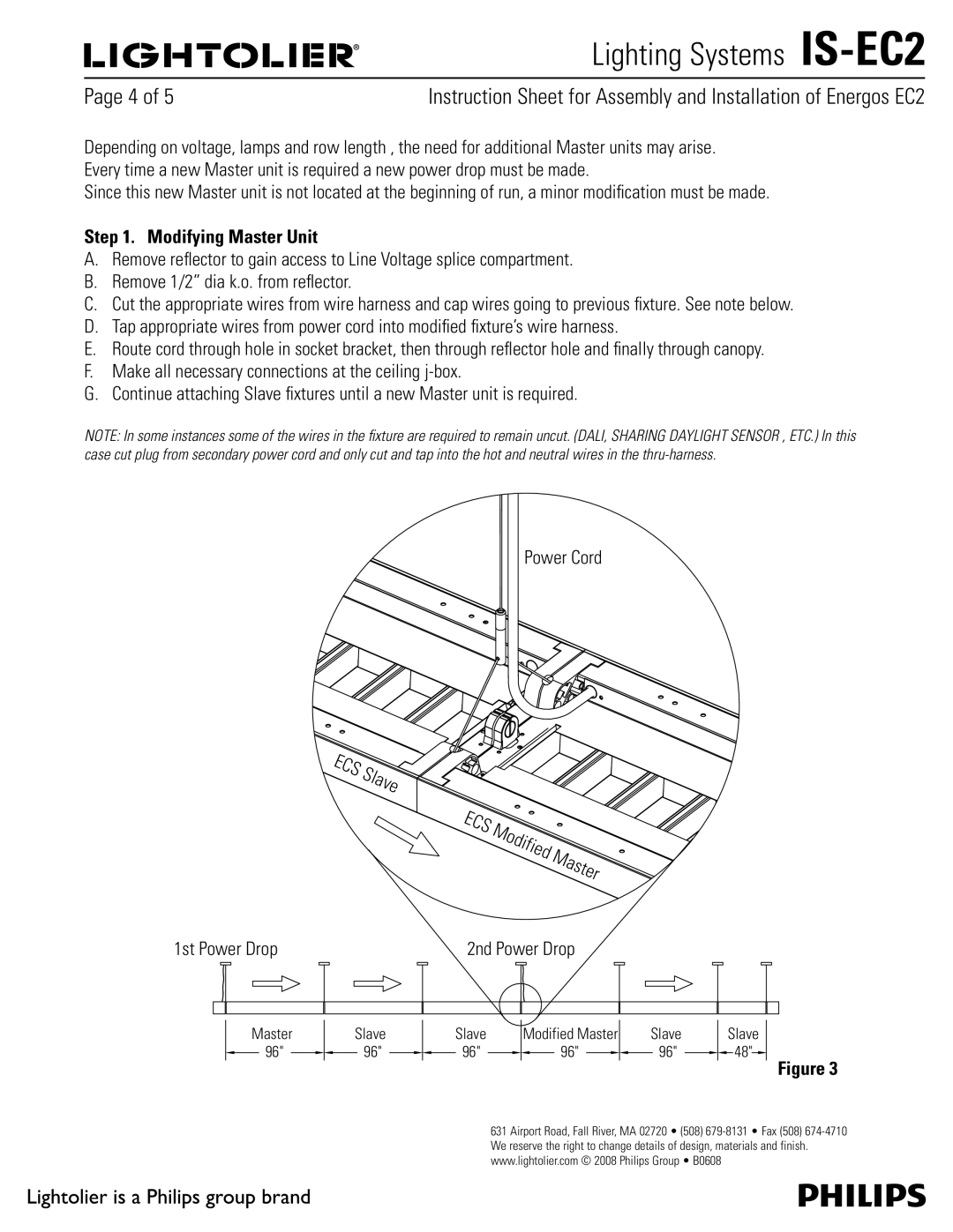 Lightolier IS-EC2 manual 1BHFPG, Modifying Master Unit, 2nd Power Drop 