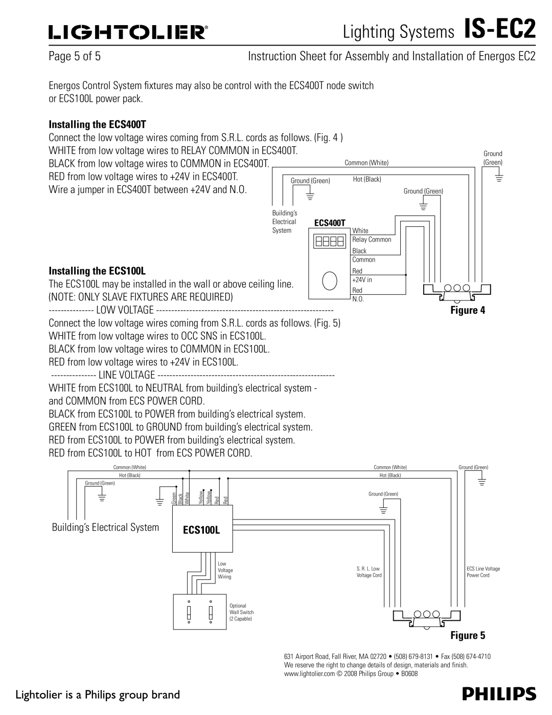 Lightolier IS-EC2 manual 1BHFPG, Installing the ECS400T, Installing the ECS100L 