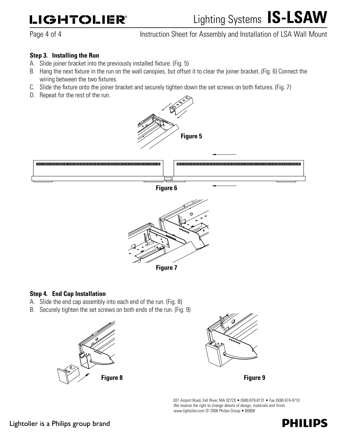 Lightolier IS-LSAW manual Installing the Run, End Cap Installation 