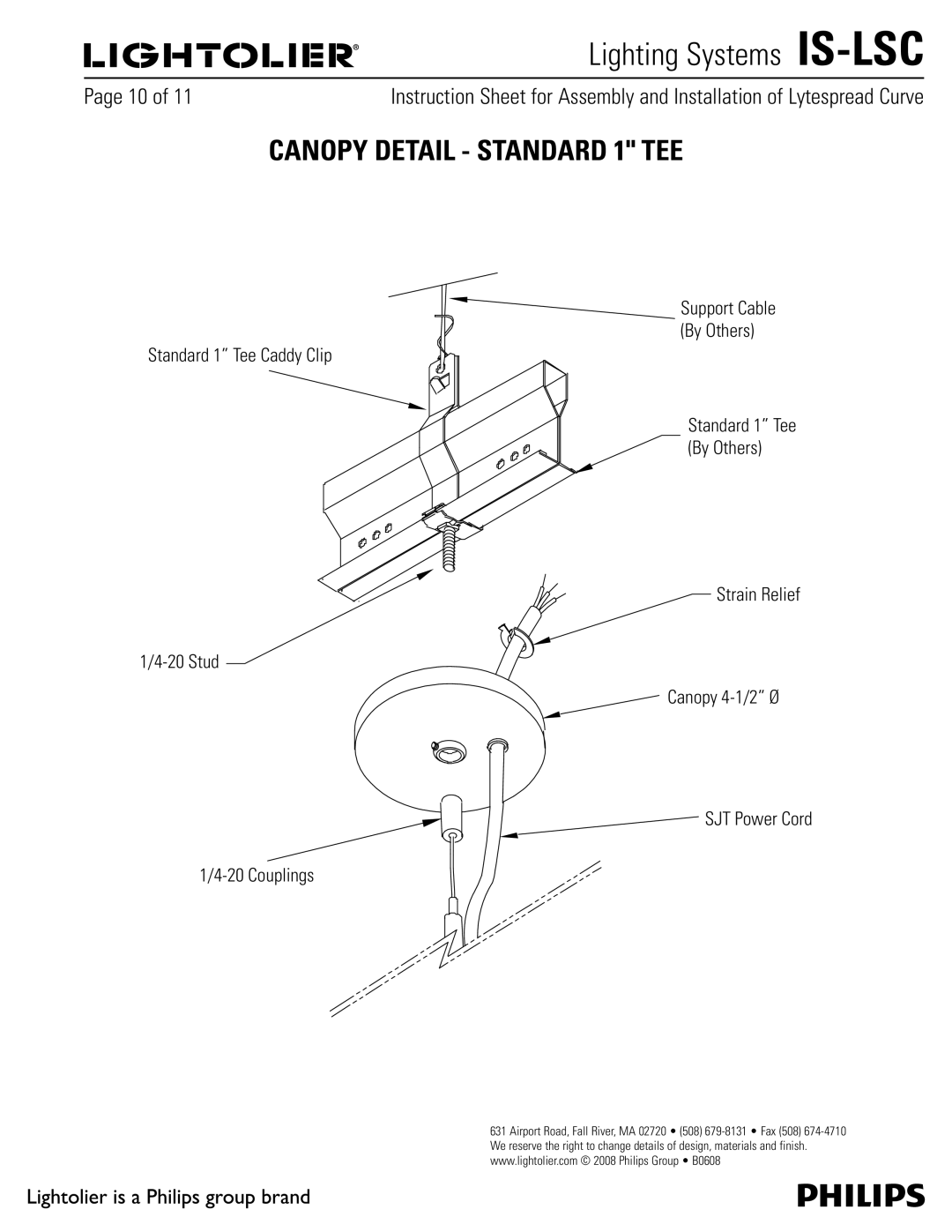 Lightolier IS-LSC manual Canopy Detail Standard 1 TEE 