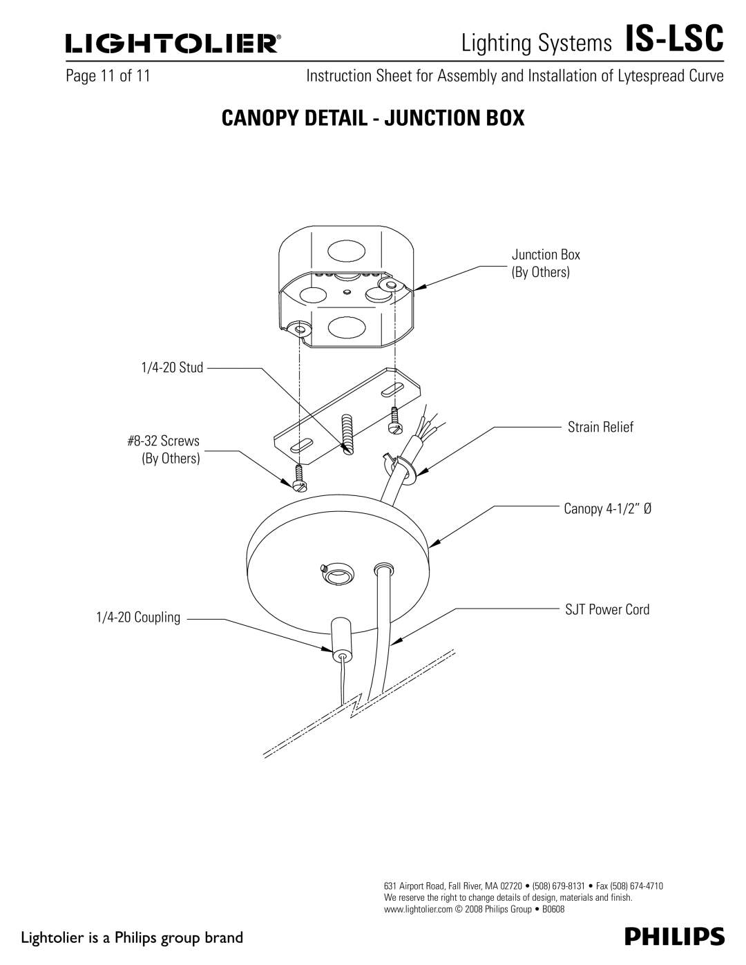 Lightolier IS-LSC manual Canopy Detail Junction BOX 