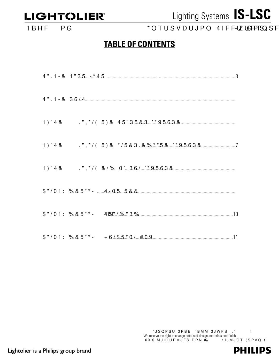 Lightolier IS-LSC manual Table of Contents 