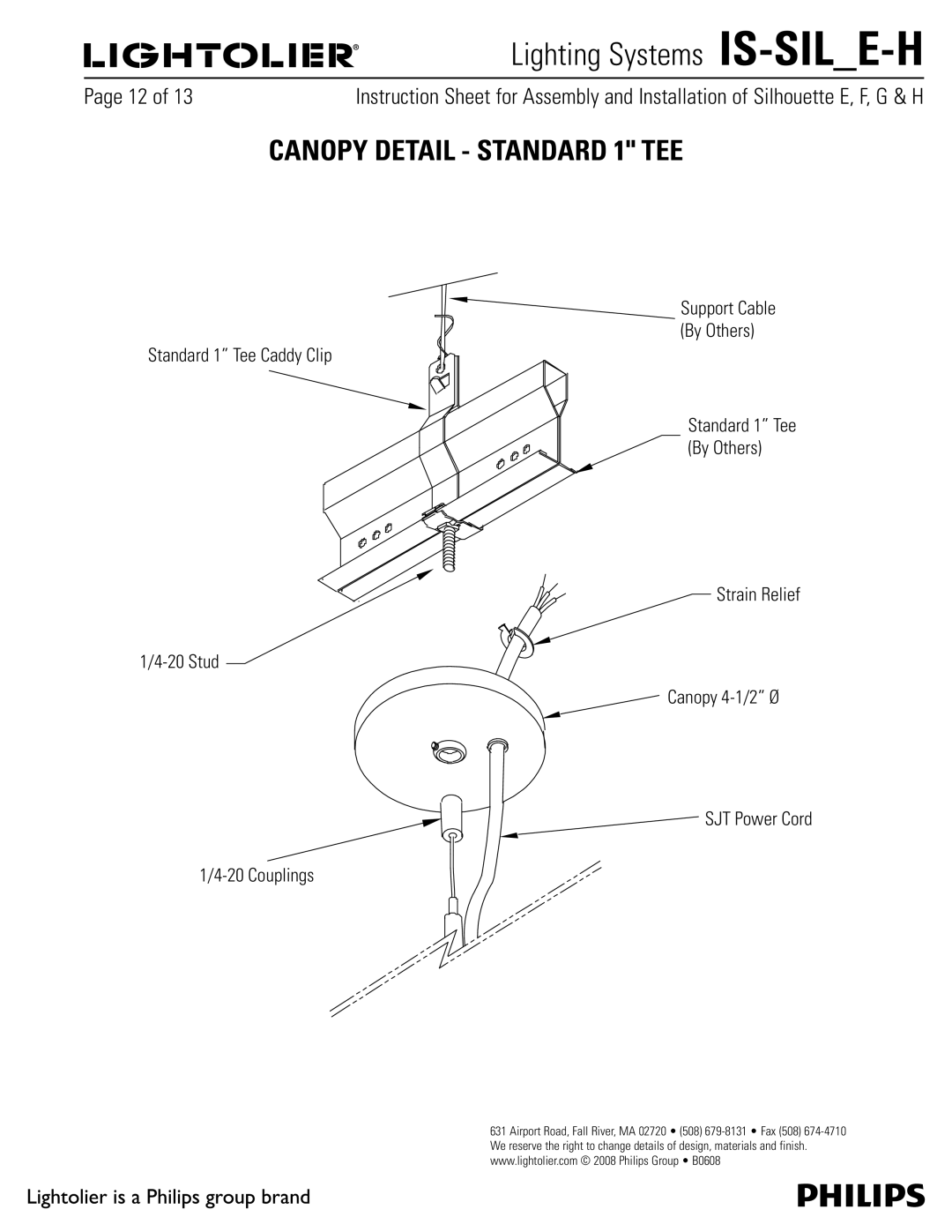 Lightolier IS-SIL_E-H manual Canopy Detail Standard 1 TEE 