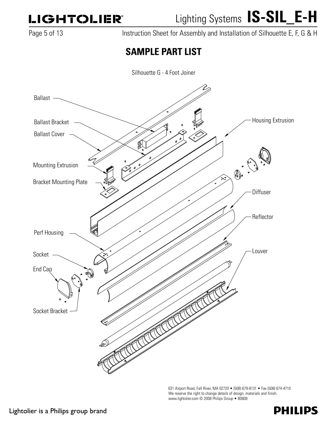 Lightolier IS-SIL_E-H manual 1BHFPG, Housing Extrusion Diffuser Reflector Louver 