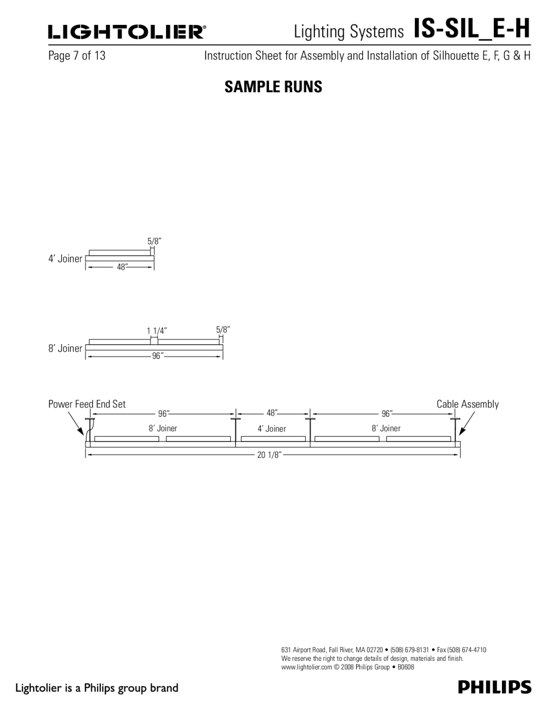 Lightolier IS-SIL_E-H manual Sample Runs, ’ Joiner Power Feed End Set, Cable Assembly 