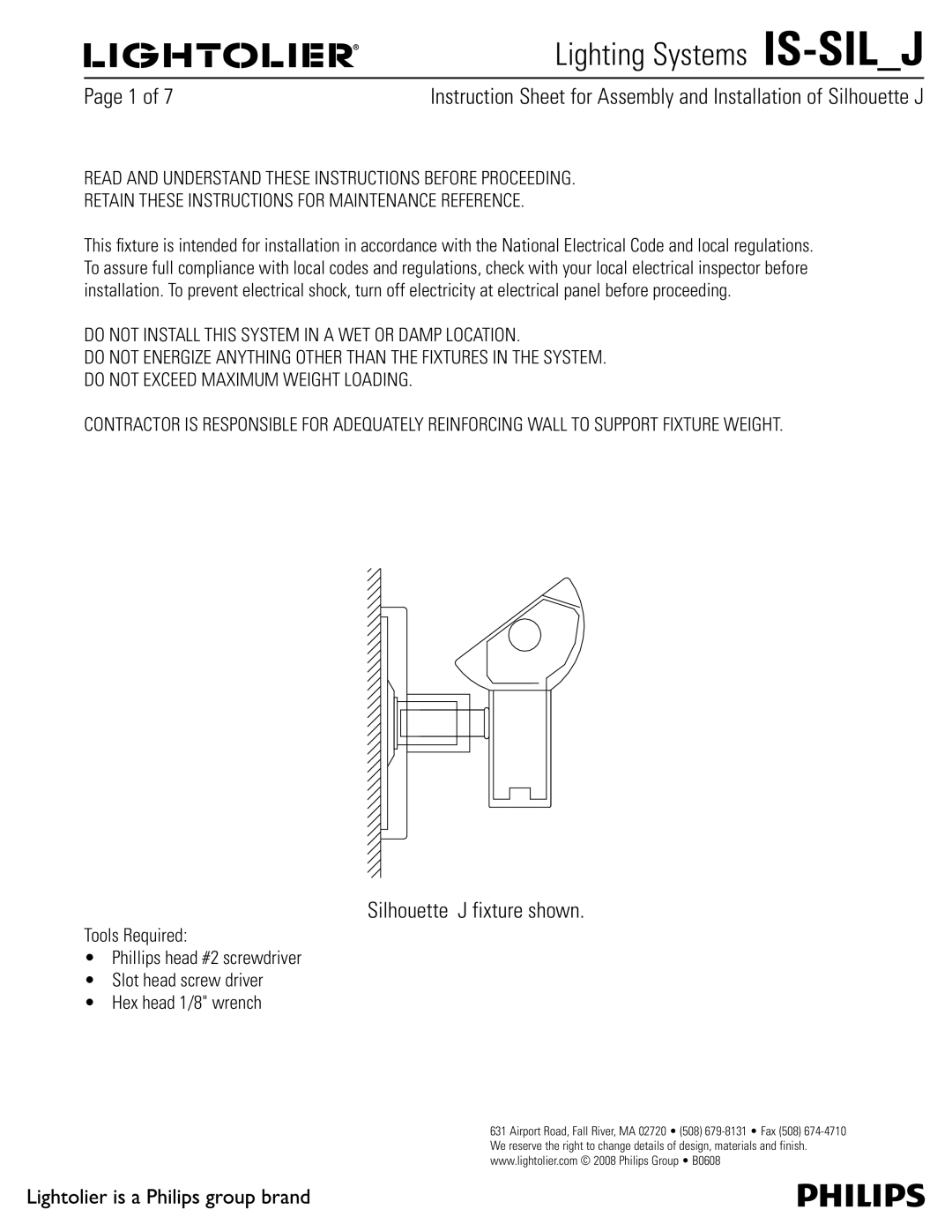 Lightolier IS-SIL_J manual 1BHFPG, Silhouette J fixture shown, /05*/45--5*4445&.*/8&503%.1-0$5*0/ 