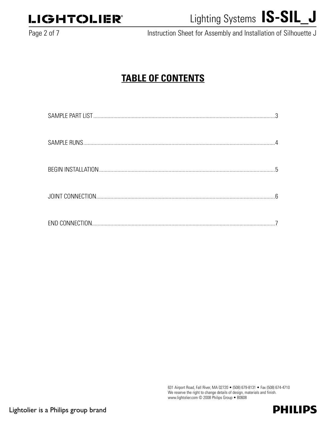 Lightolier IS-SIL_J manual Table of Contents 