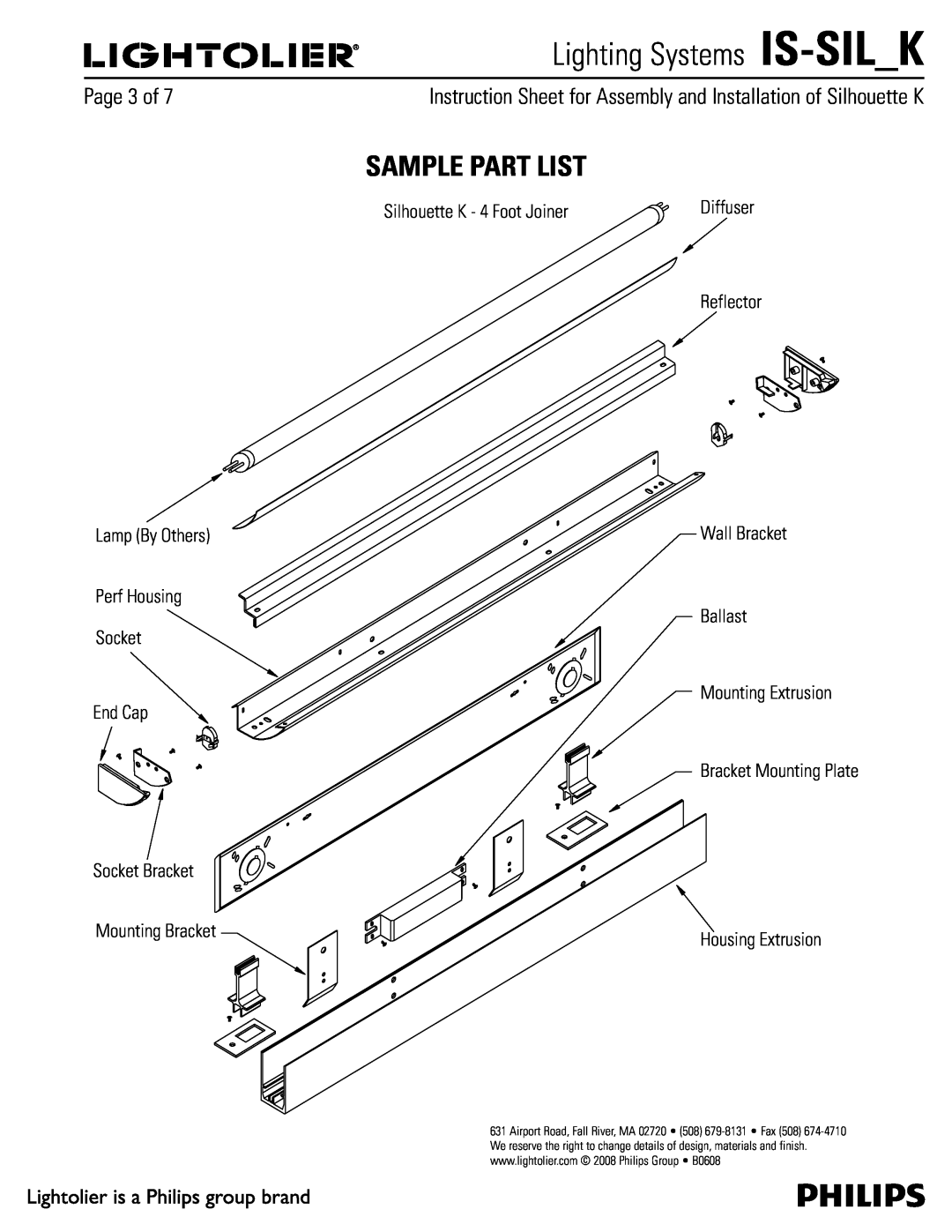 Lightolier IS-SIL_K Sample Part List, 1BHFPG, Lamp By Others Perf Housing Socket End Cap, Lighting Systems IS-SIL K 