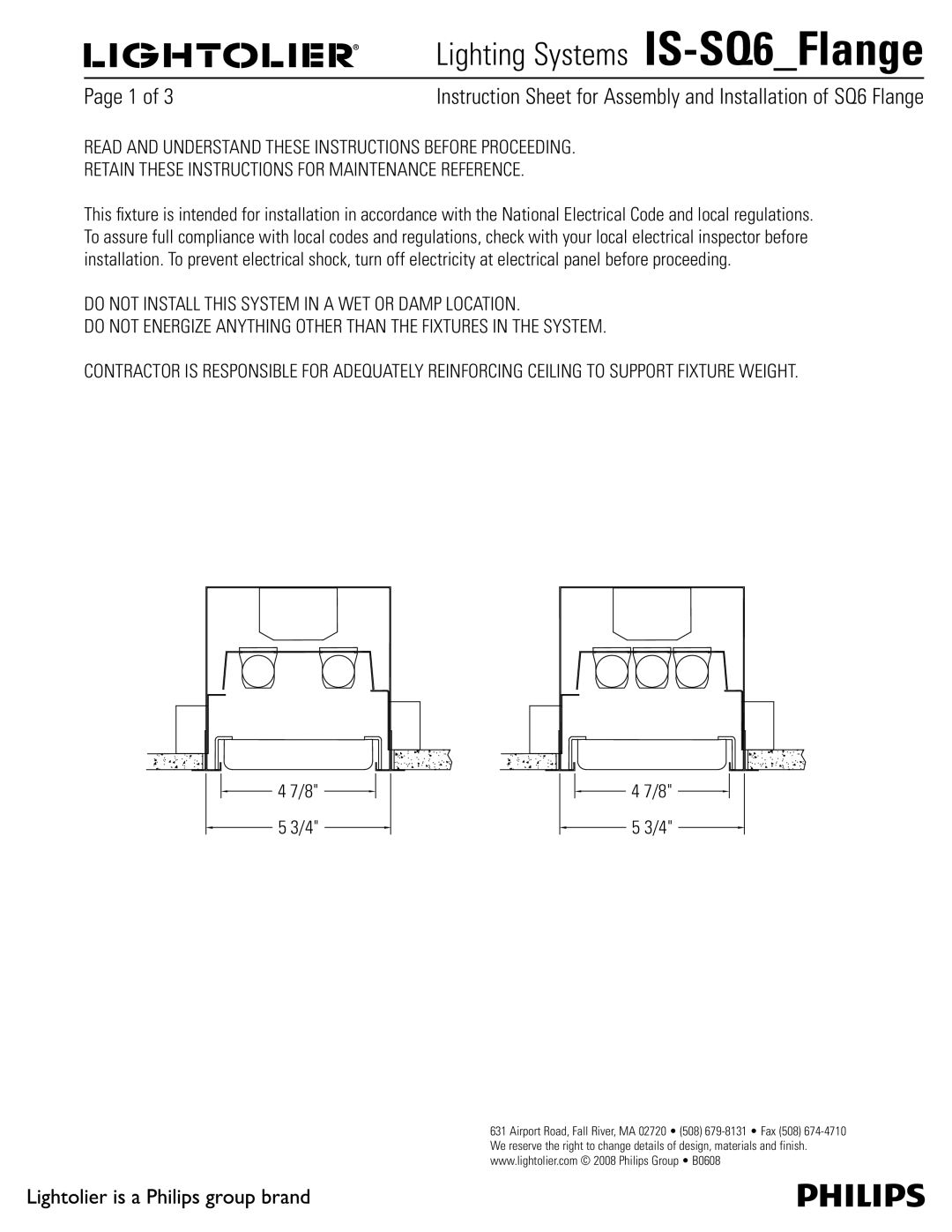 Lightolier IS-SQ6_Flange manual Lighting Systems IS-SQ6Flange 