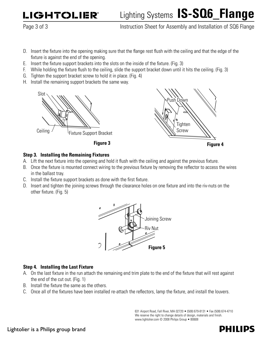 Lightolier IS-SQ6_Flange manual Installing the Remaining Fixtures, JoUifCbmmbtuUsbz, Joining Screw Riv Nut 