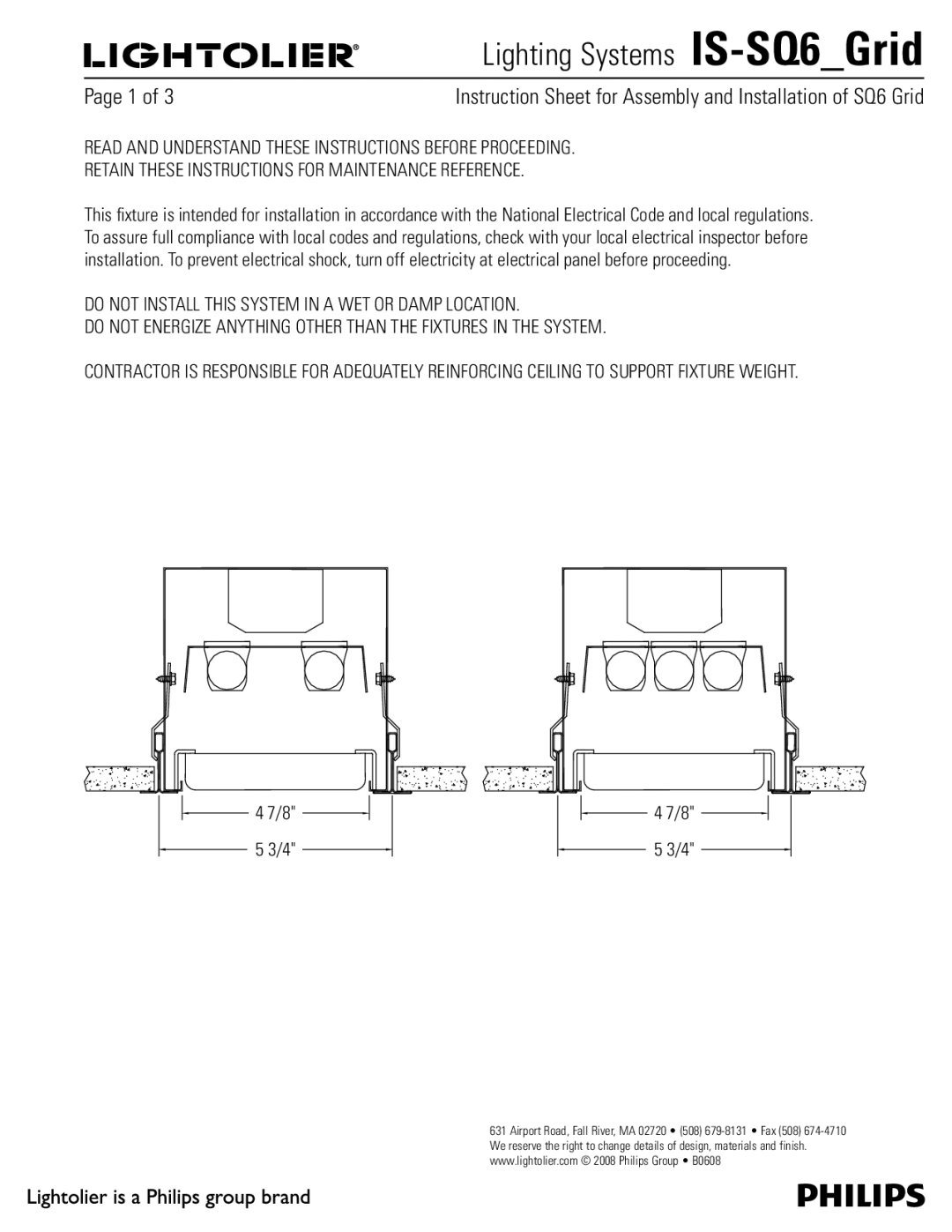 Lightolier IS-SQ6_Grid manual Lighting Systems IS-SQ6Grid, 1BHFPG 