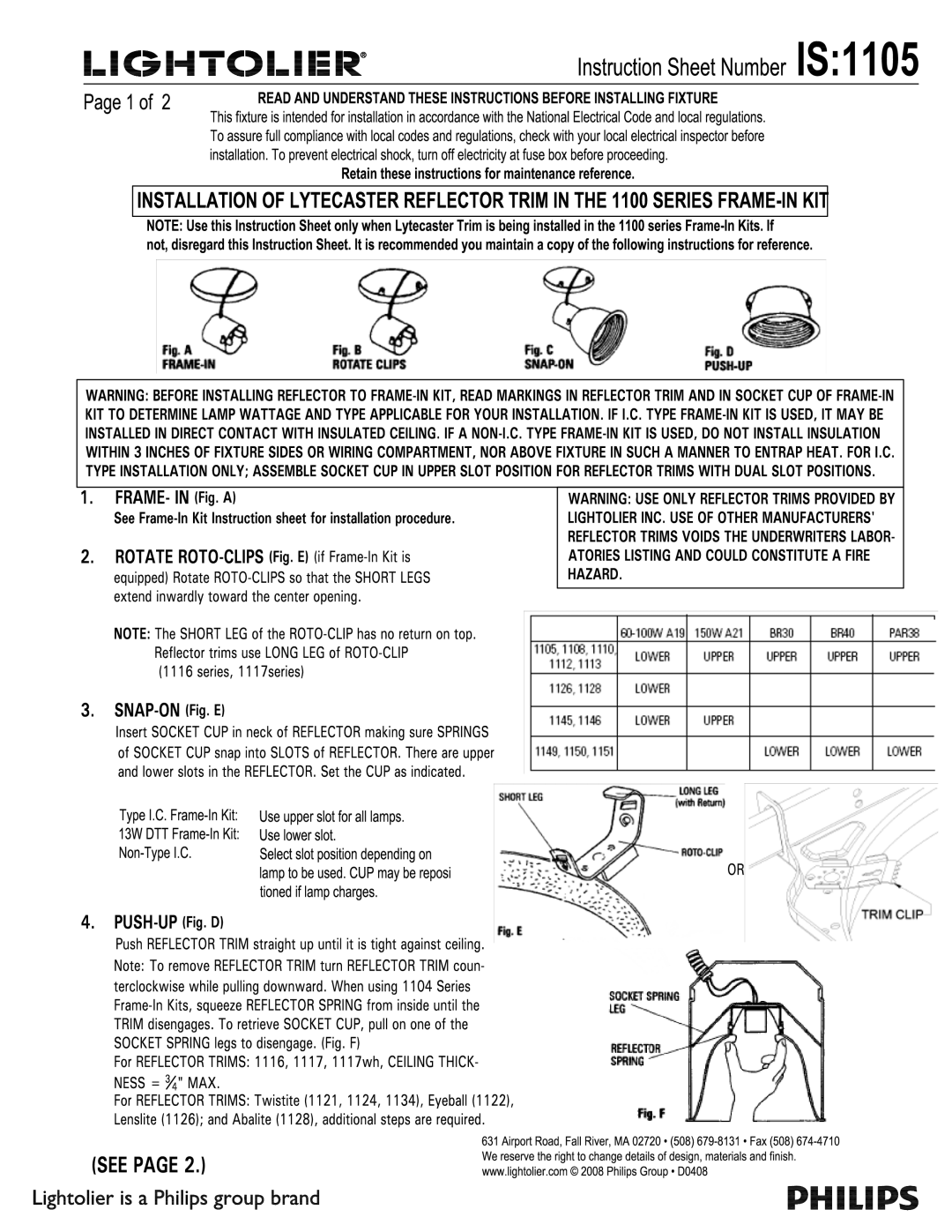 Lightolier IS:1105 manual 