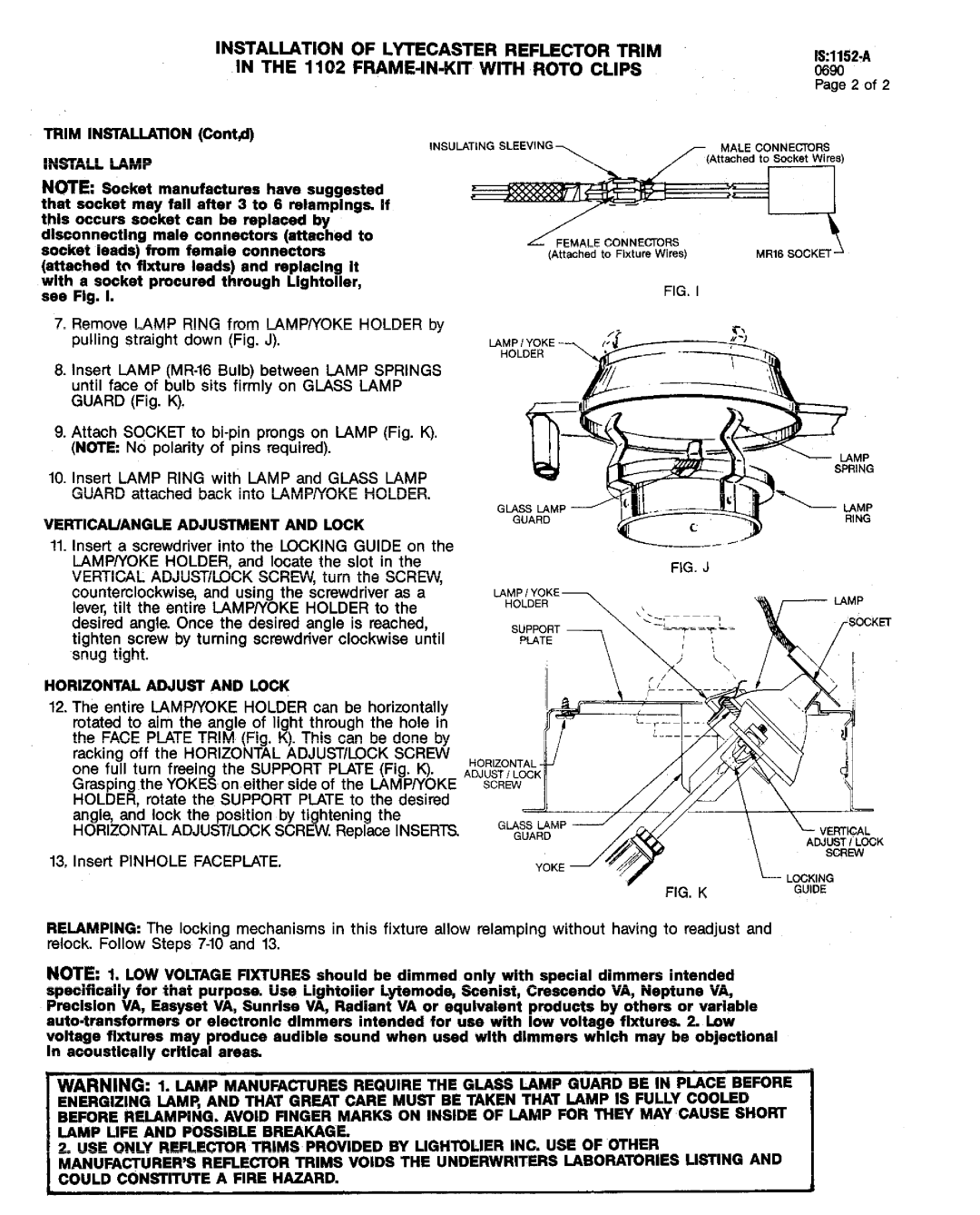 Lightolier IS:1152-A Installation of Lytecaster Reflector Trim, Install Lamp, Guard, Verticauangle Adjustment and Lock 