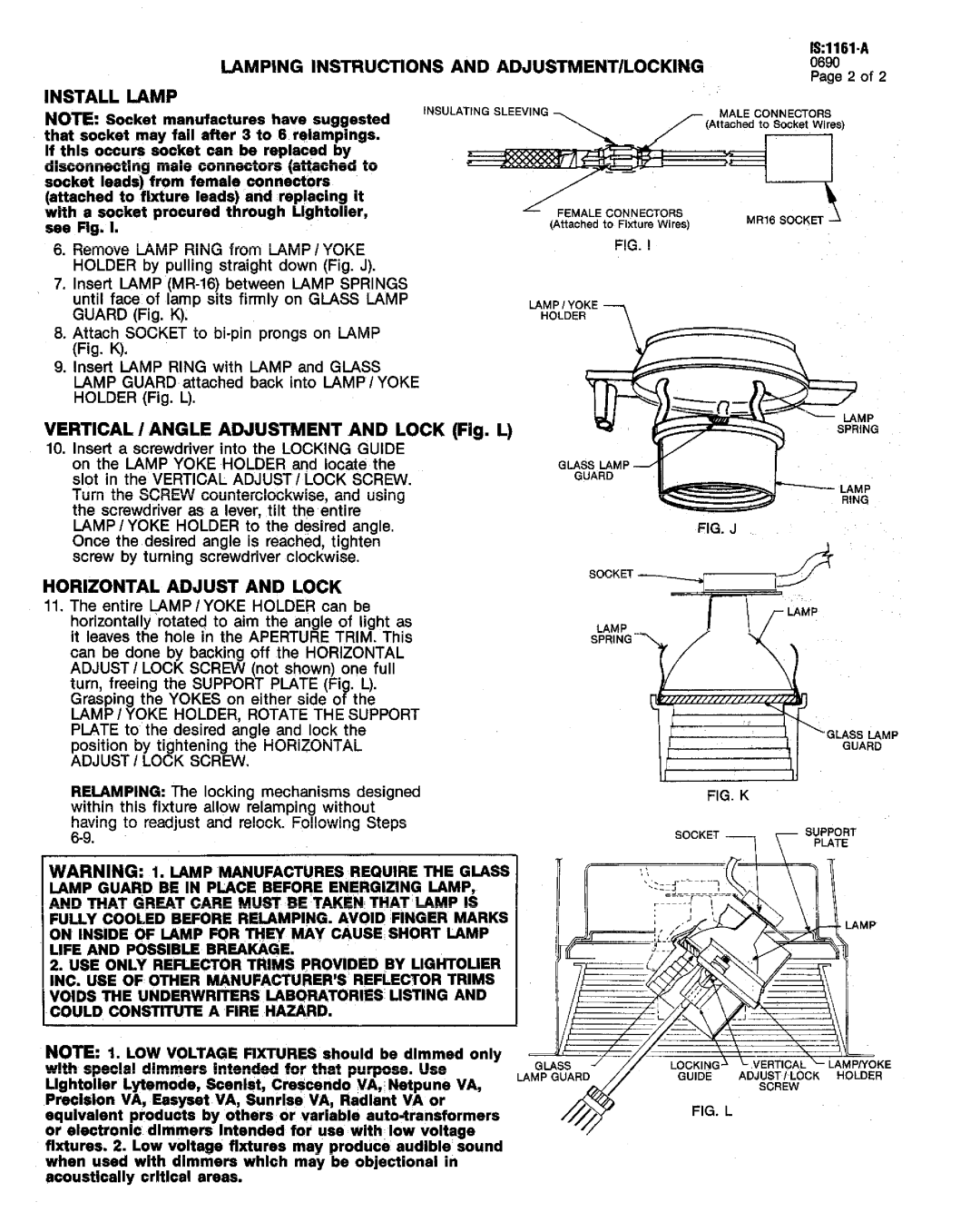 Lightolier IS:1161-A instruction sheet Lamping Instructions And 