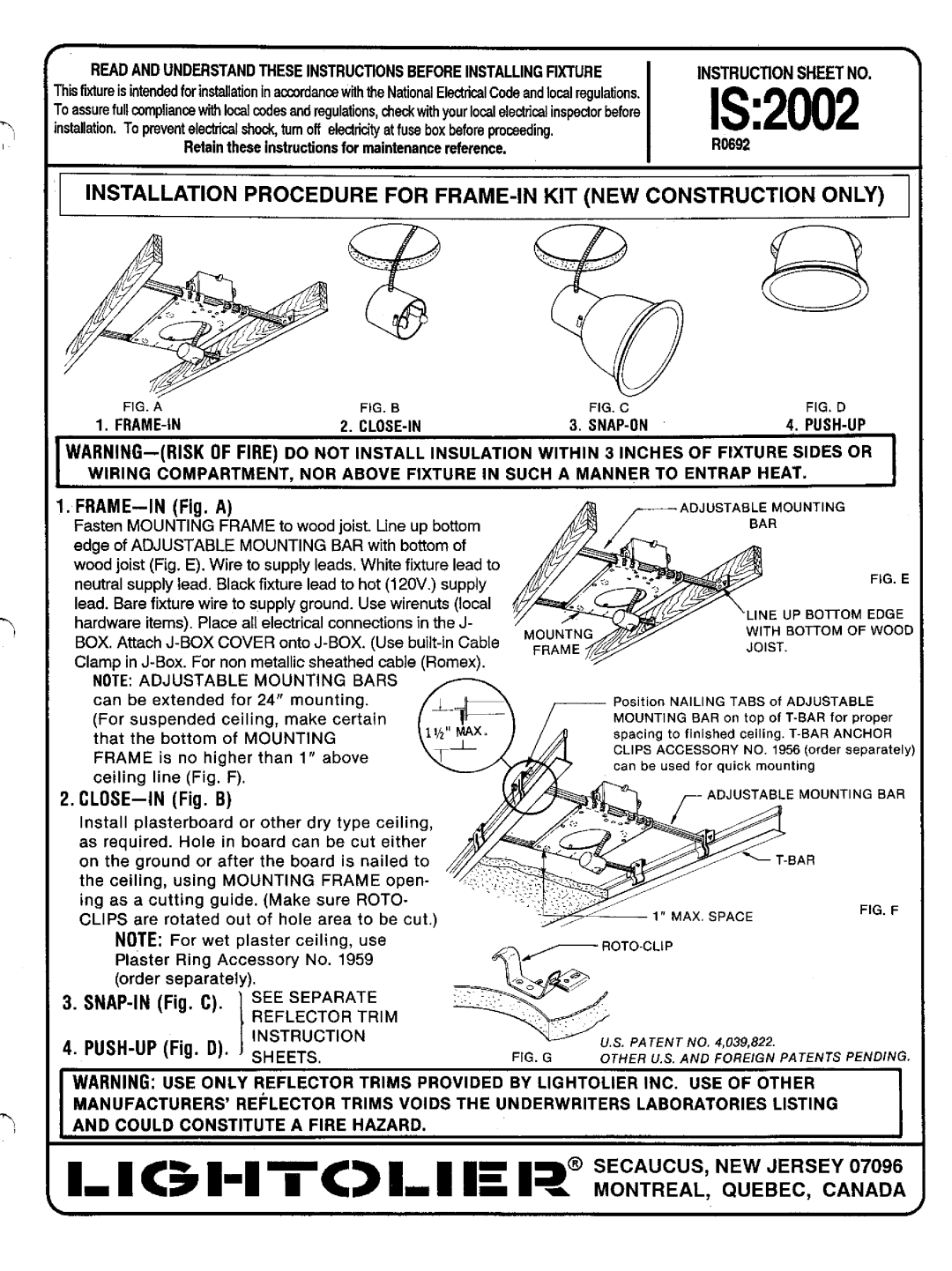 Lightolier IS:2002 manual IS2002, ‘Ga, LNSTRUCllON Sheet no 