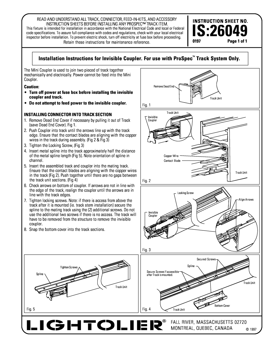 Lightolier IS:26049 instruction sheet Is, Instruction Sheet No, Fall River, Massachusetts 