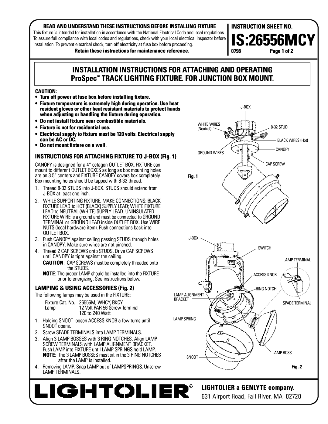 Lightolier IS_26556MCY instruction sheet LIGHTOLIER a GENLYTE company, Airport Road, Fall River, MA, Instruction Sheet No 