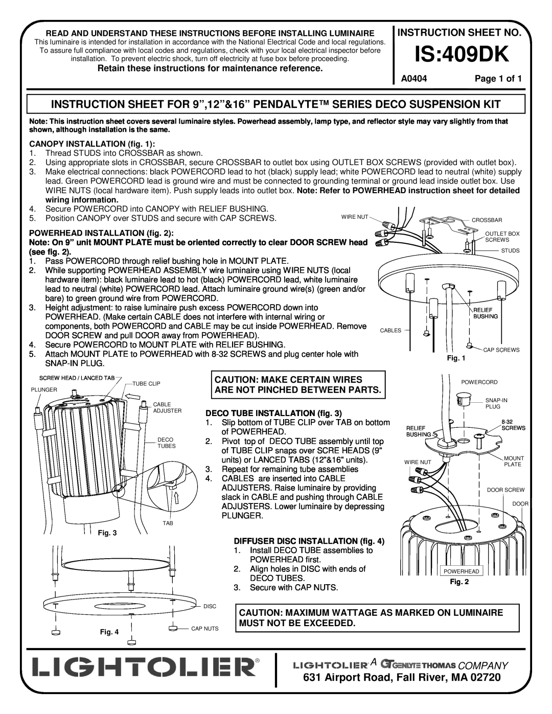 Lightolier IS:409DK instruction sheet Wire Nut Cables Screw Head / Lanced Tab Tube Clip, Disc, Cap Nuts, Cap Screws 