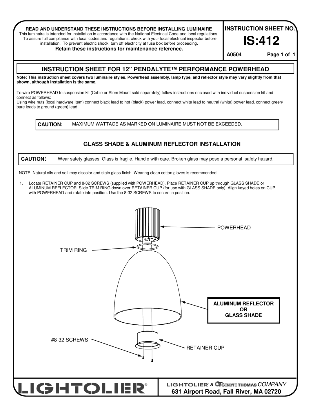 Lightolier IS:412 instruction sheet 
