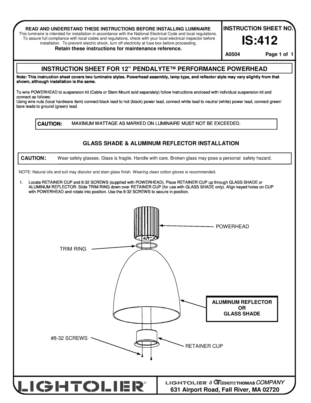 Lightolier IS:412 instruction sheet 