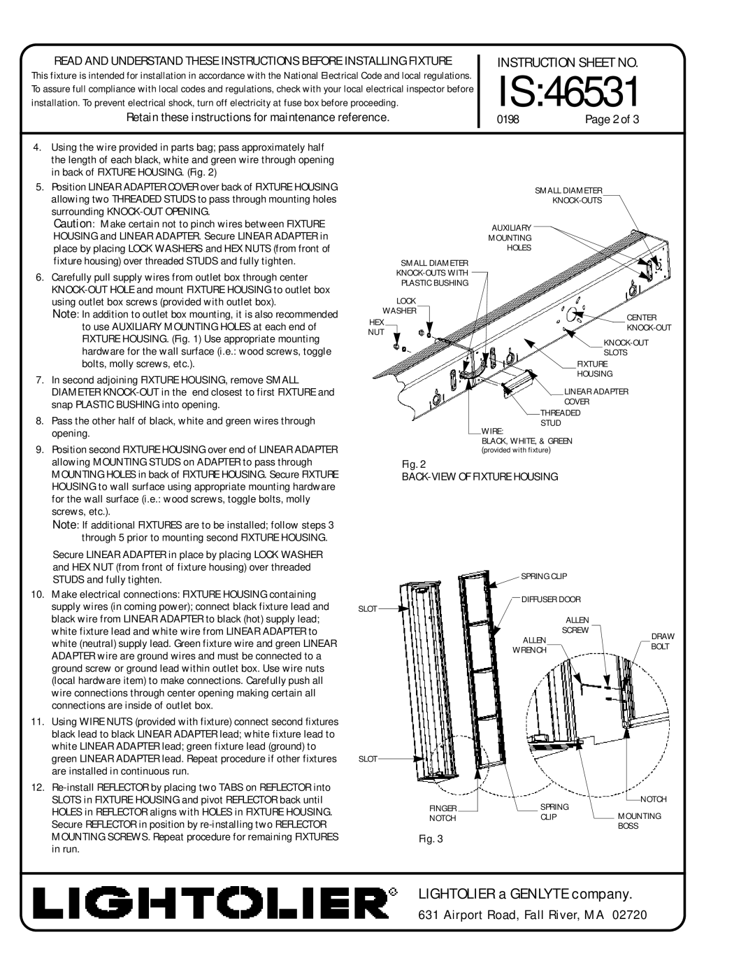 Lightolier IS:46531 Surrounding KNOCK-OUT Opening, Using outlet box screws provided with outlet box, Screws, etc, Run 