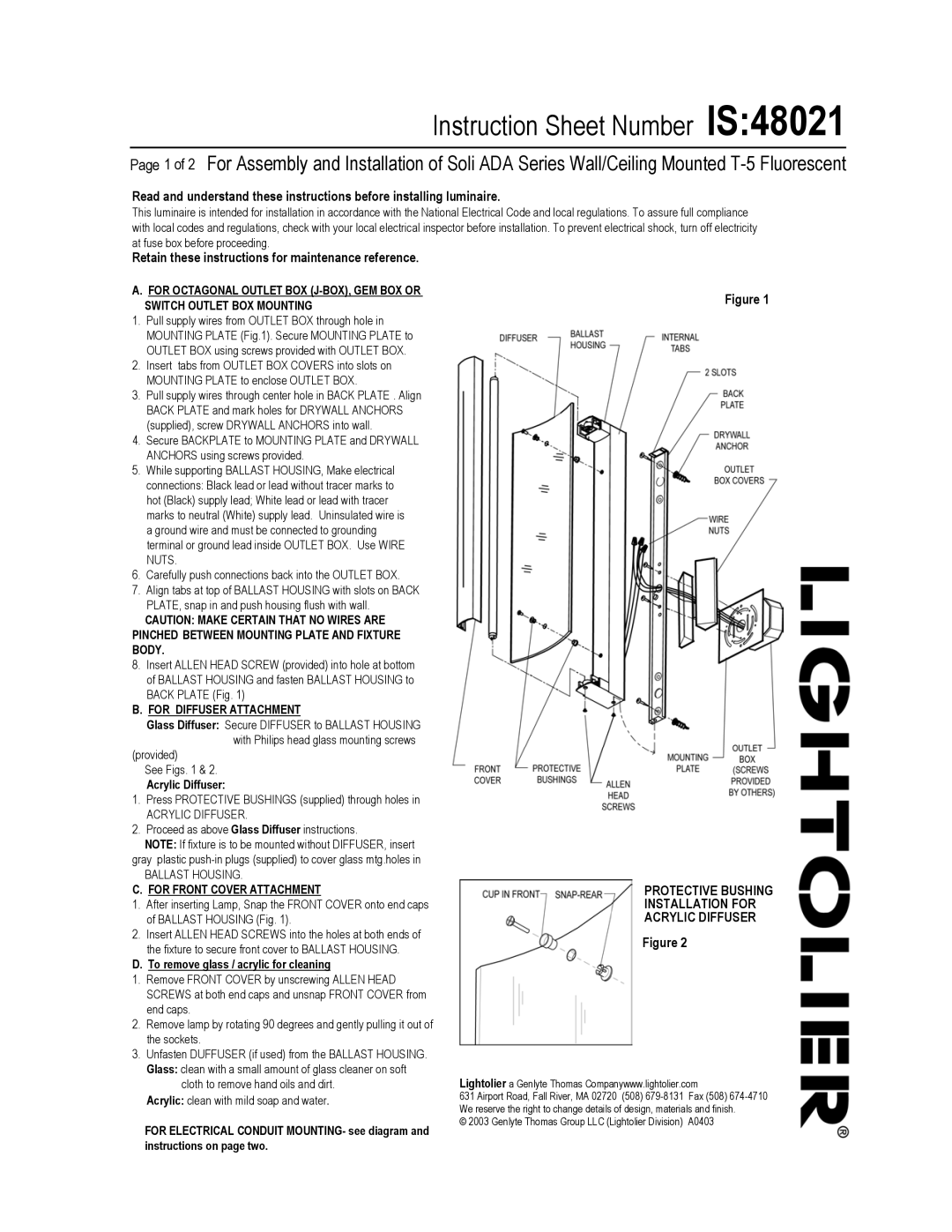 Lightolier IS:48021 instruction sheet Instruction Sheet Number IS48021, For Diffuser Attachment 