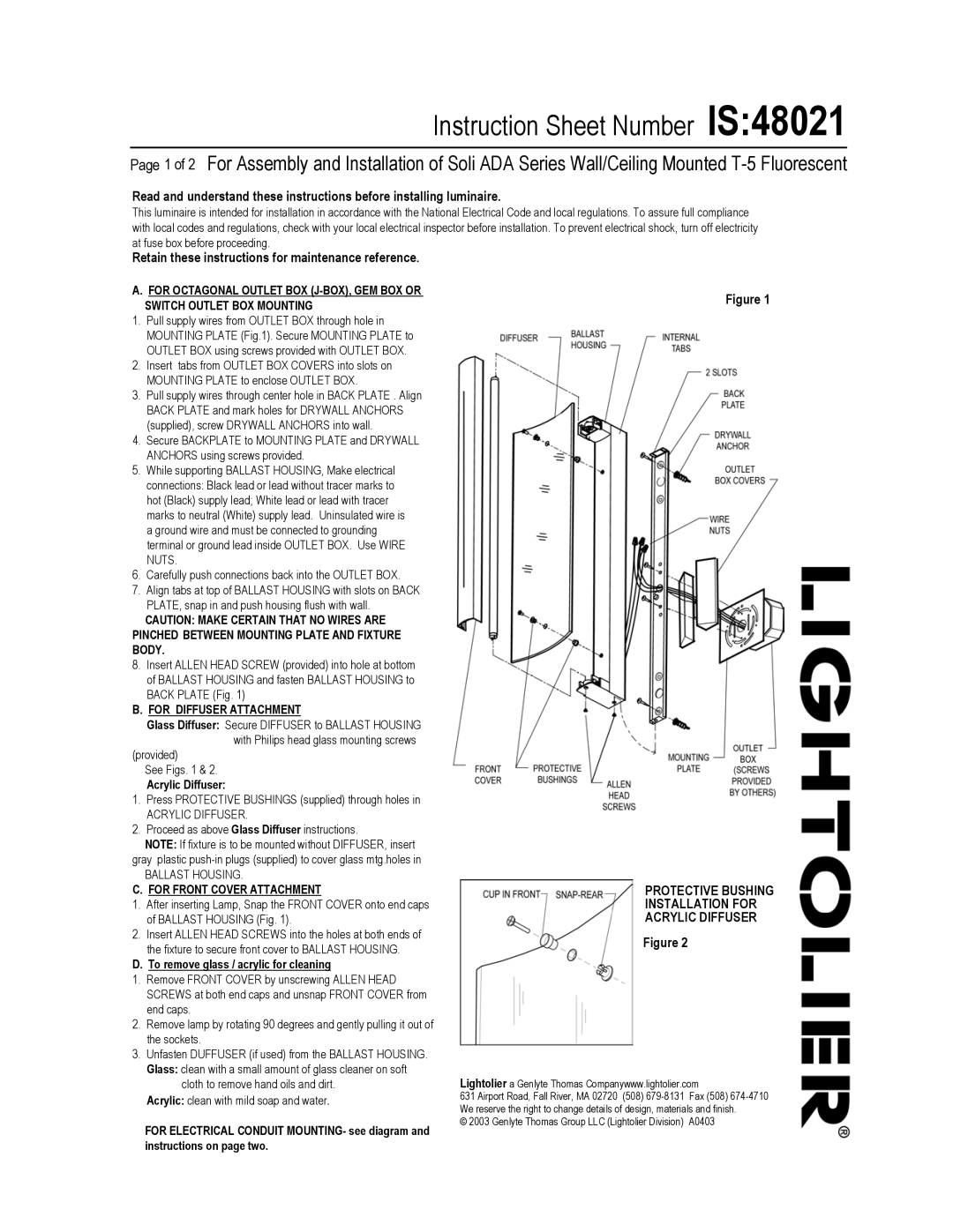 Lightolier IS:48021 instruction sheet Instruction Sheet Number IS, Figure PROTECTIVE BUSHING INSTALLATION FOR 