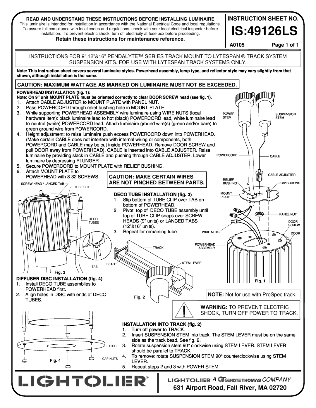 Lightolier IS:49126LS instruction sheet Caution Make Certain Wires, Are Not Pinched Between Parts 