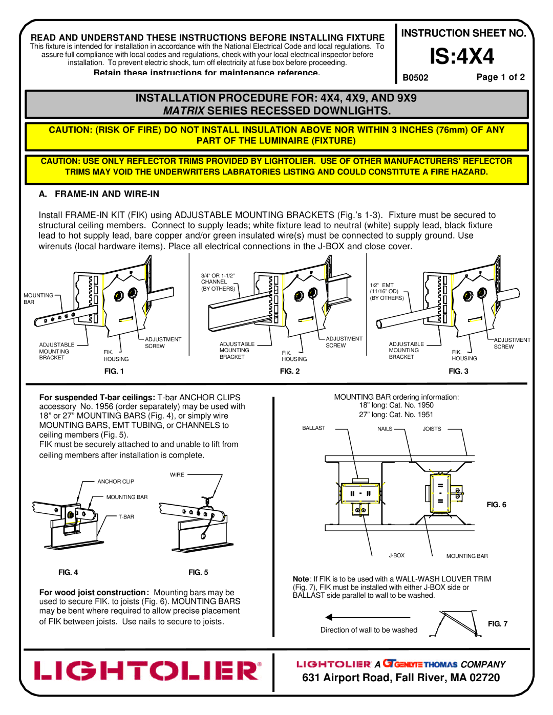 Lightolier IS:4X4 instruction sheet IS4X4, FIK between joists. Use nails to secure to joists 